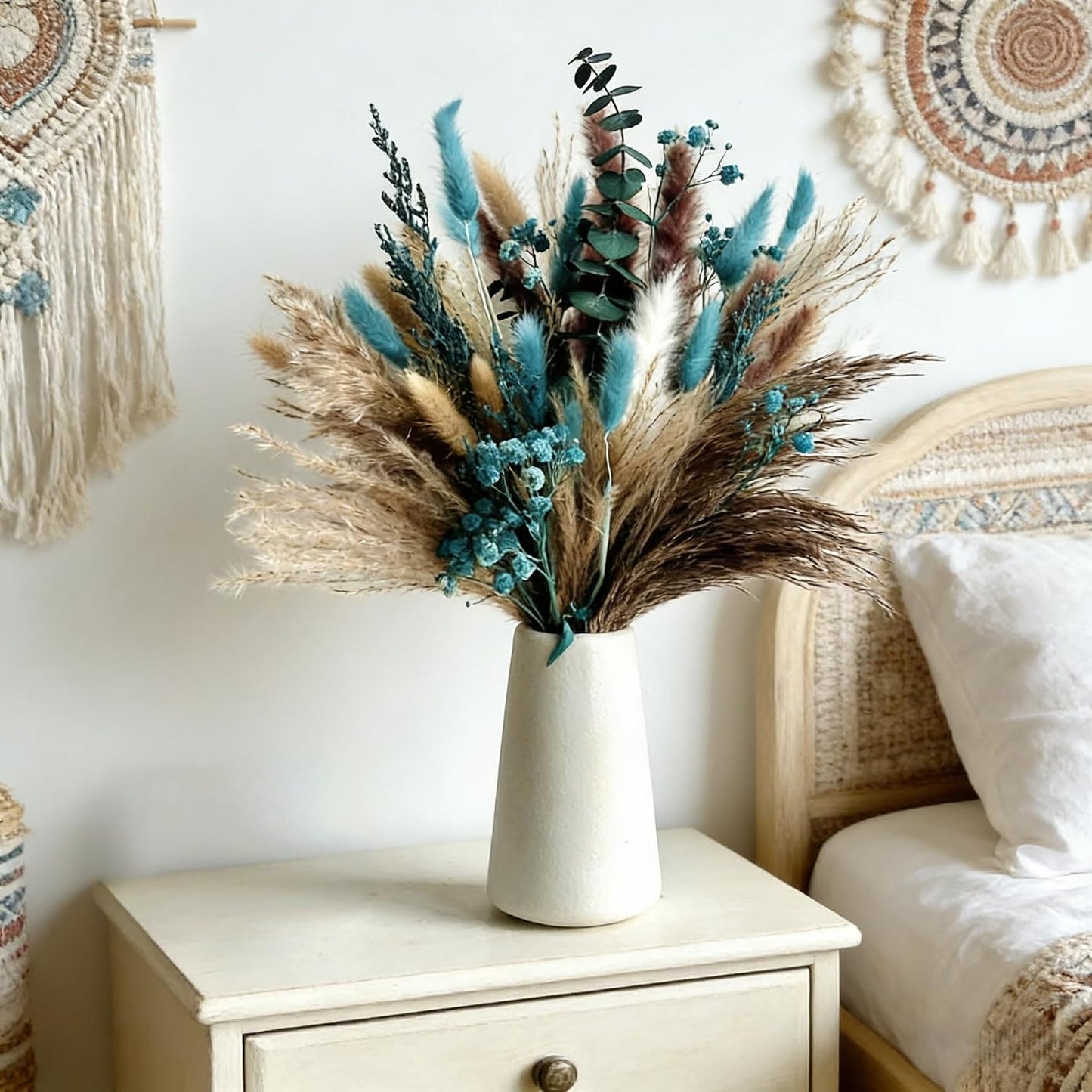 Turquoise Dired Pampas Grass Decor 17" Fluffy Real Blue Dired Flowers / Teal