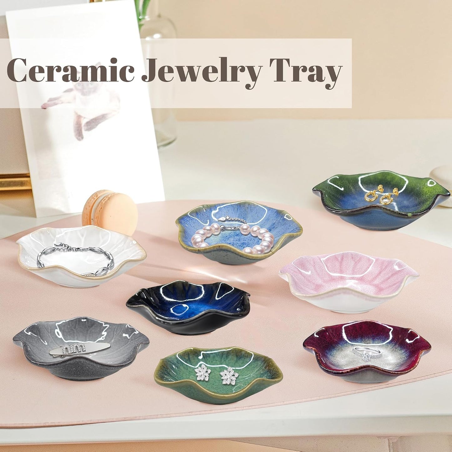 Ceramic Jewelry Tray / Lotus Leaf / 4.33 Inch / Set of 8