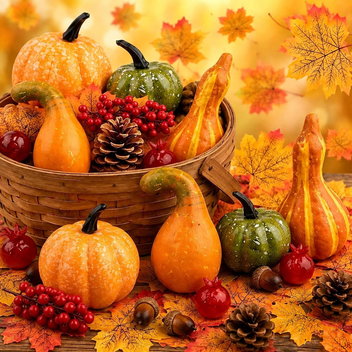 Lighted Fall Pumpkin Decor 2 Pack Rattan Pumpkins with Velvet Bow
