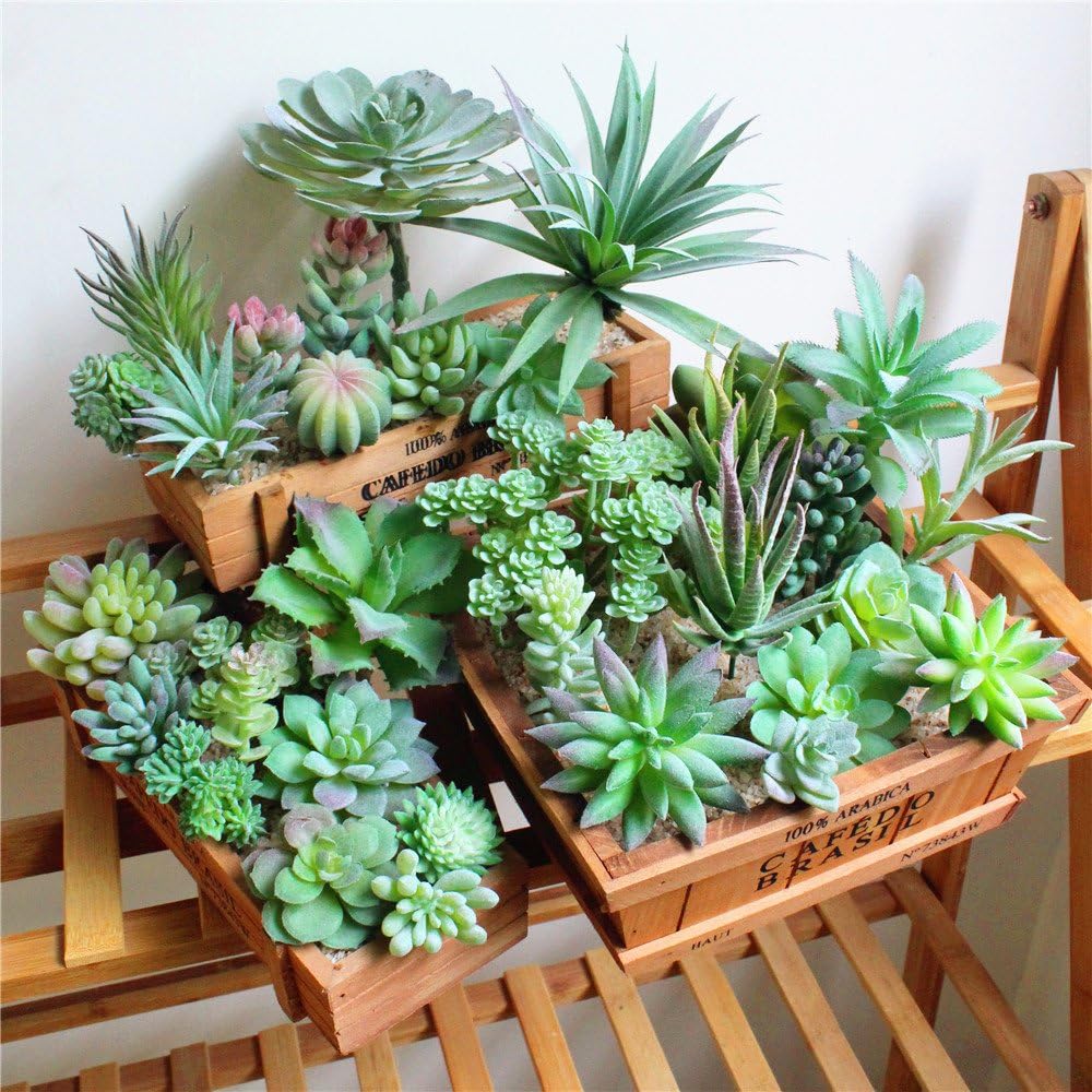 Artificial Succulent Plants Unpotted Faux Flower Succulents Mini Echeveria Picks / Green / Set of 15