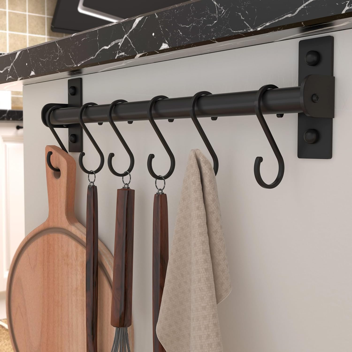 Kitchen Utensil Holder Hanger, Pot and Pan Rack Wall Mounted, Kitchen Rail with 8 Hooks for Hanging Cooking Utensils