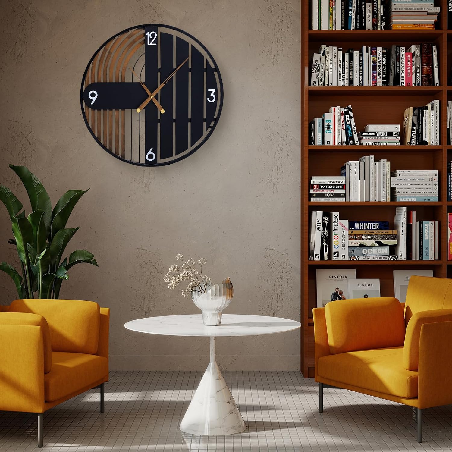 20 Inch Round Wall Clock Wood Silent Non-Ticking Battery Operated | Rustic Farmhouse Decorative Clocks for Home Decor