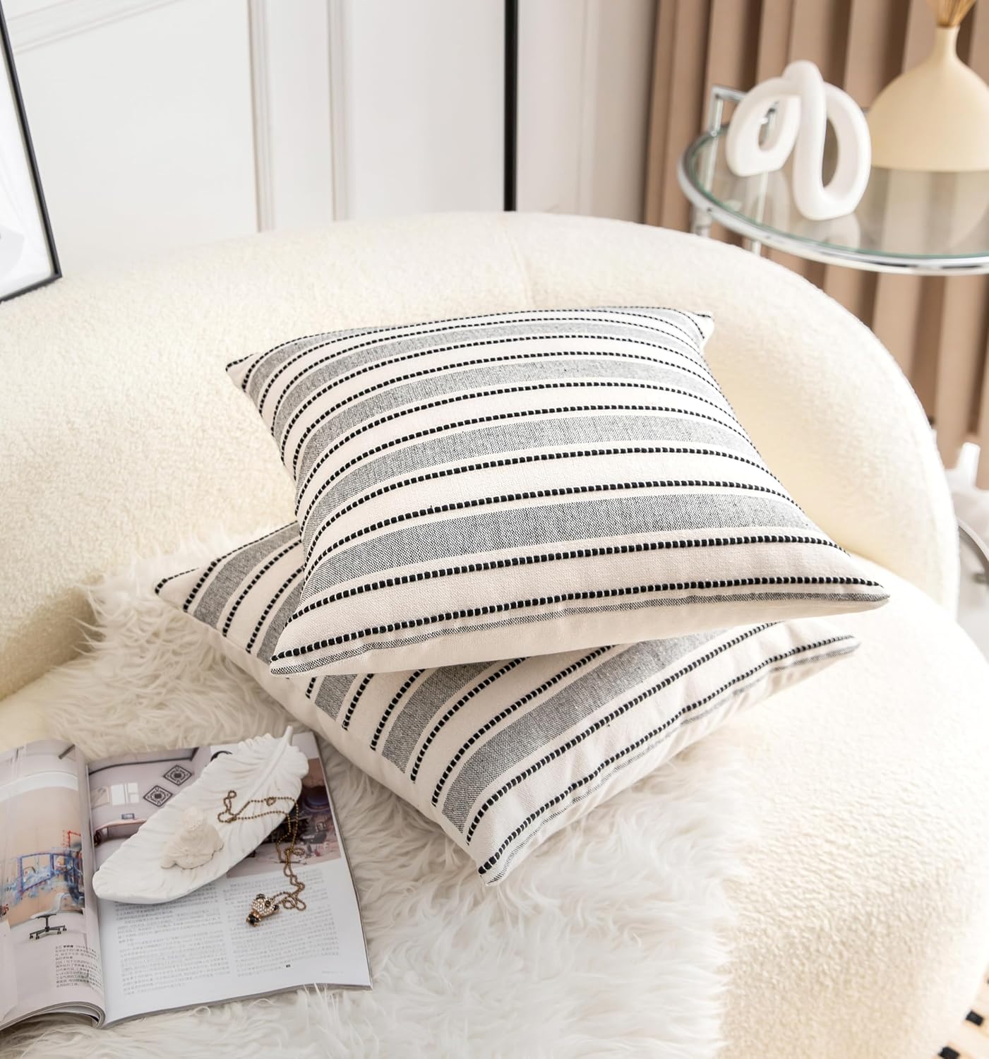 Farmhouse Textured Pillow Case / Black / 18 x 18 / Set of 2