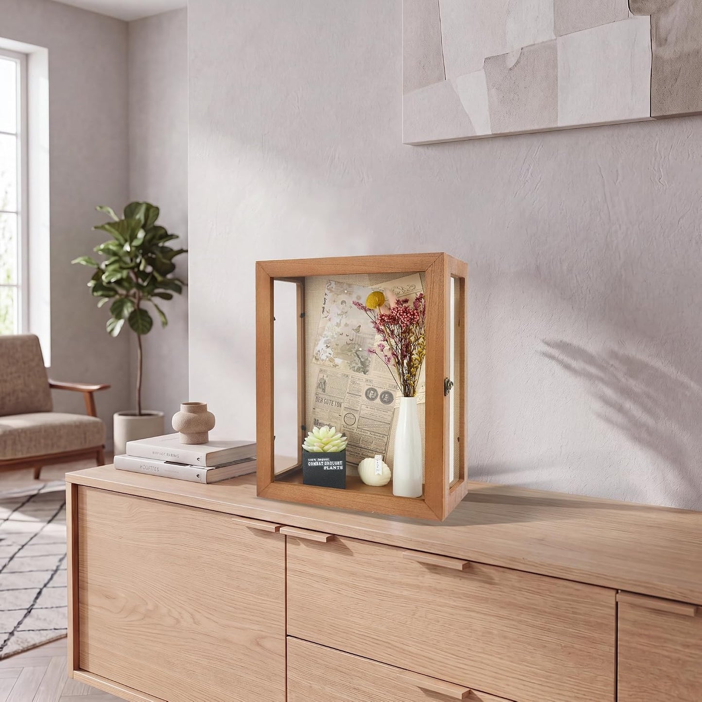 11x14x6 Extra Deep Shadow Box with 3 Removable Panels,Carbonized | Wood Display Case for Wall Mounted or Tabletop