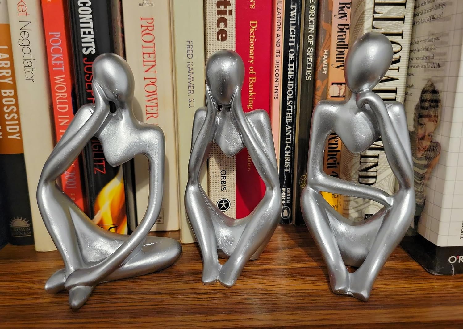 Thinker Abstract Sculpture Resin Statues Collectible Figurines / Silver / Set of 3