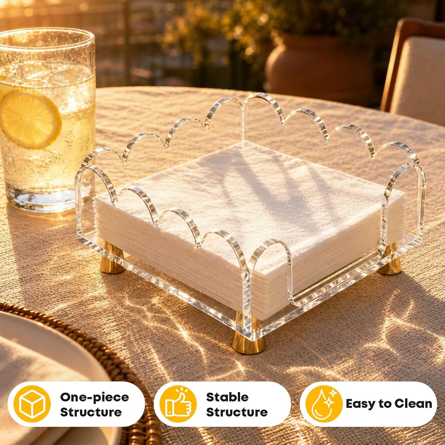 Scalloped Acrylic Napkin Holder / 7.3 x 7.3 x 3.3 / Clear