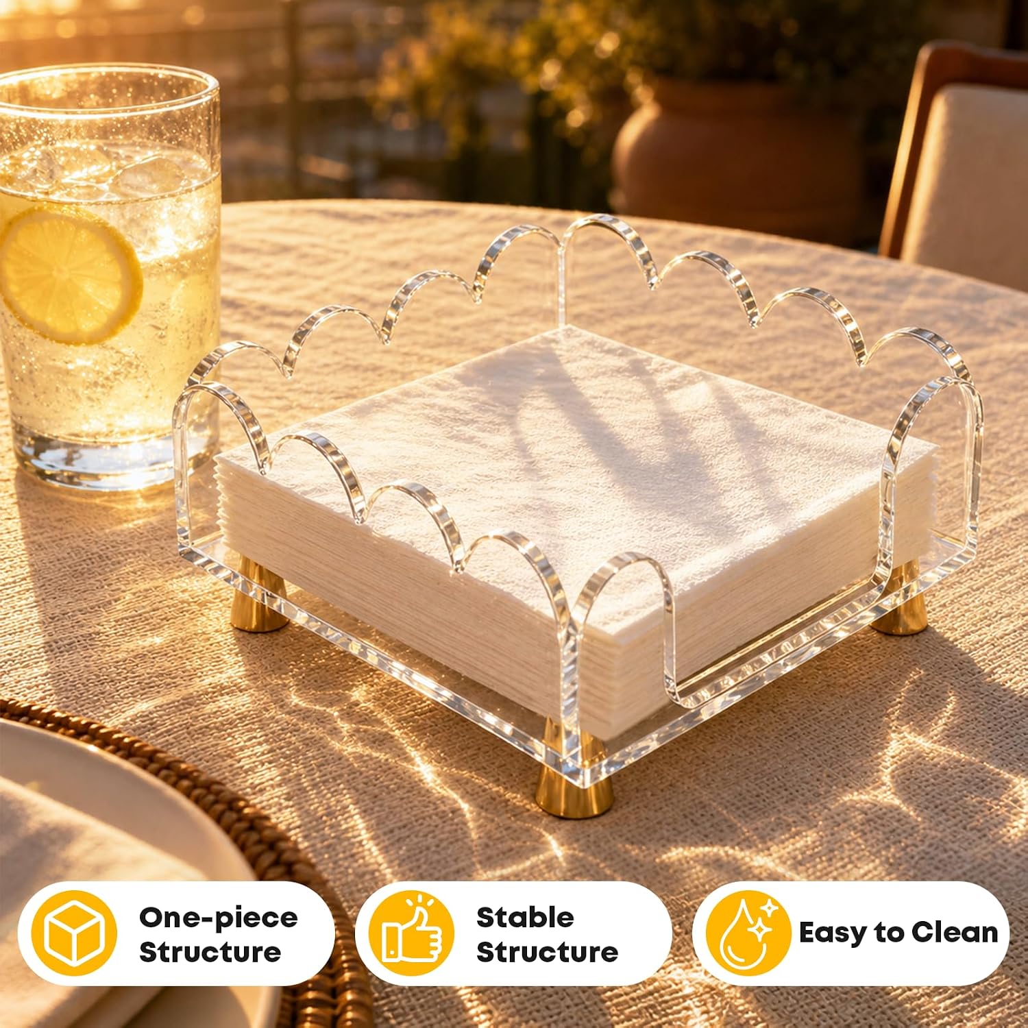 Scalloped Acrylic Napkin Holder / 7.3 x 7.3 x 3.3 / Clear