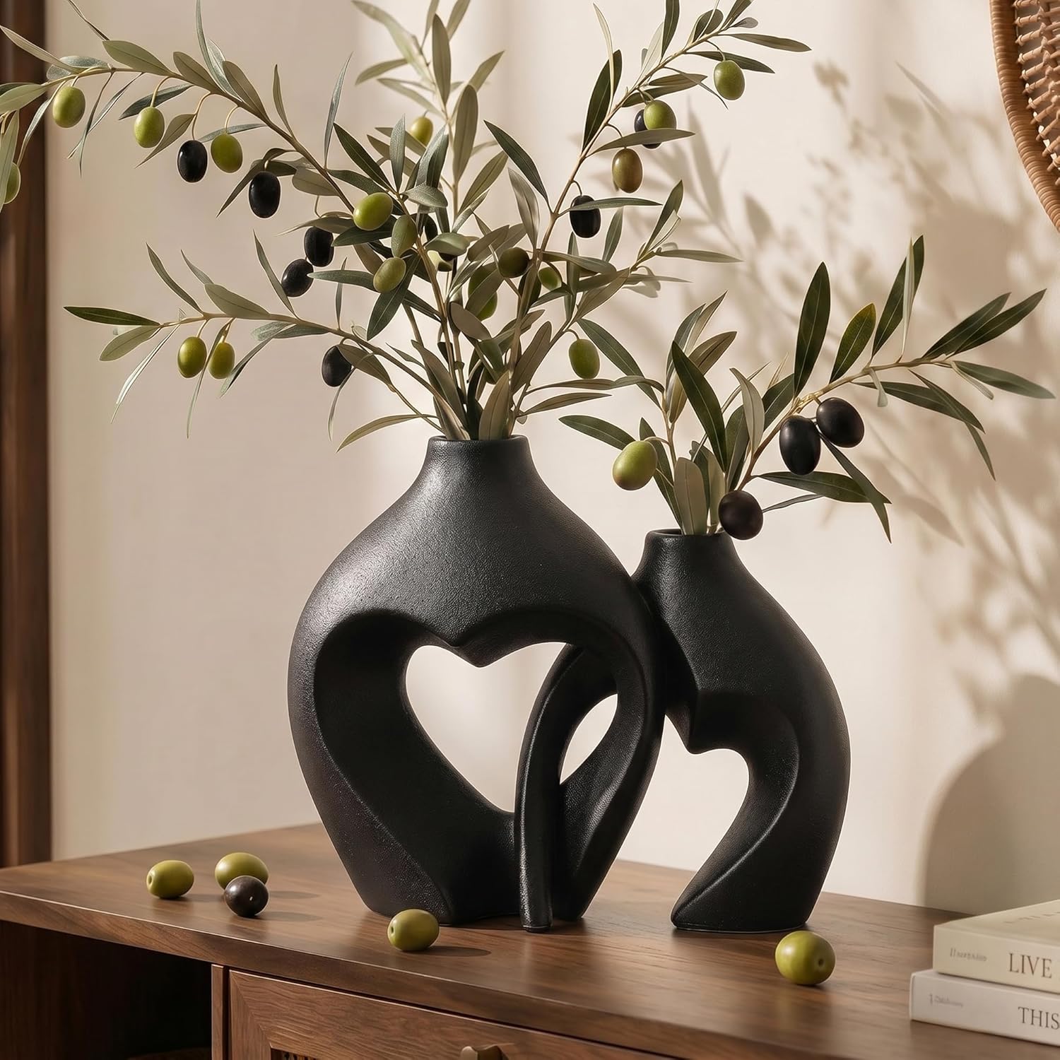 Ceramic Flower Vases Home Decor Heart Shaped Vase Nordic Heart Shaped Vases / Black / Set of 2