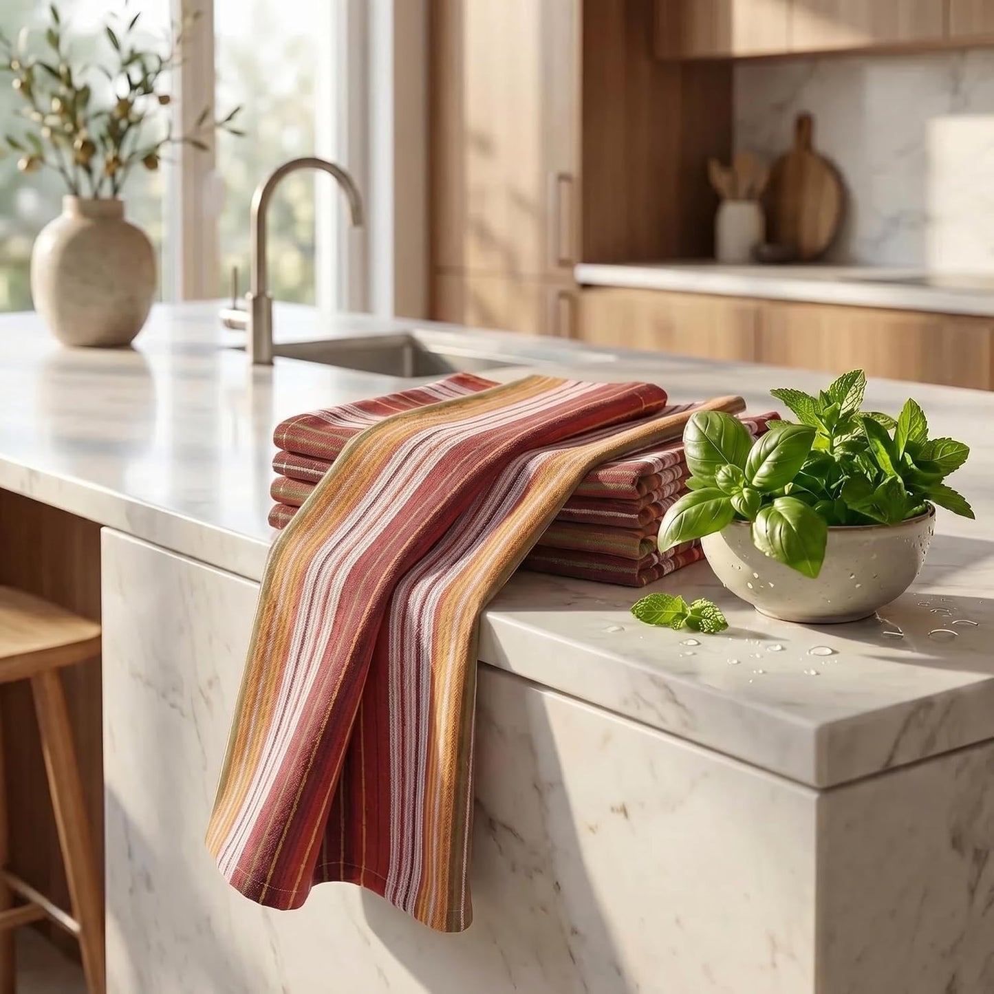 Urban Villa Kitchen Towel Cotton Dish Towel 20”x30” (Set of 6) Harvest Stripe