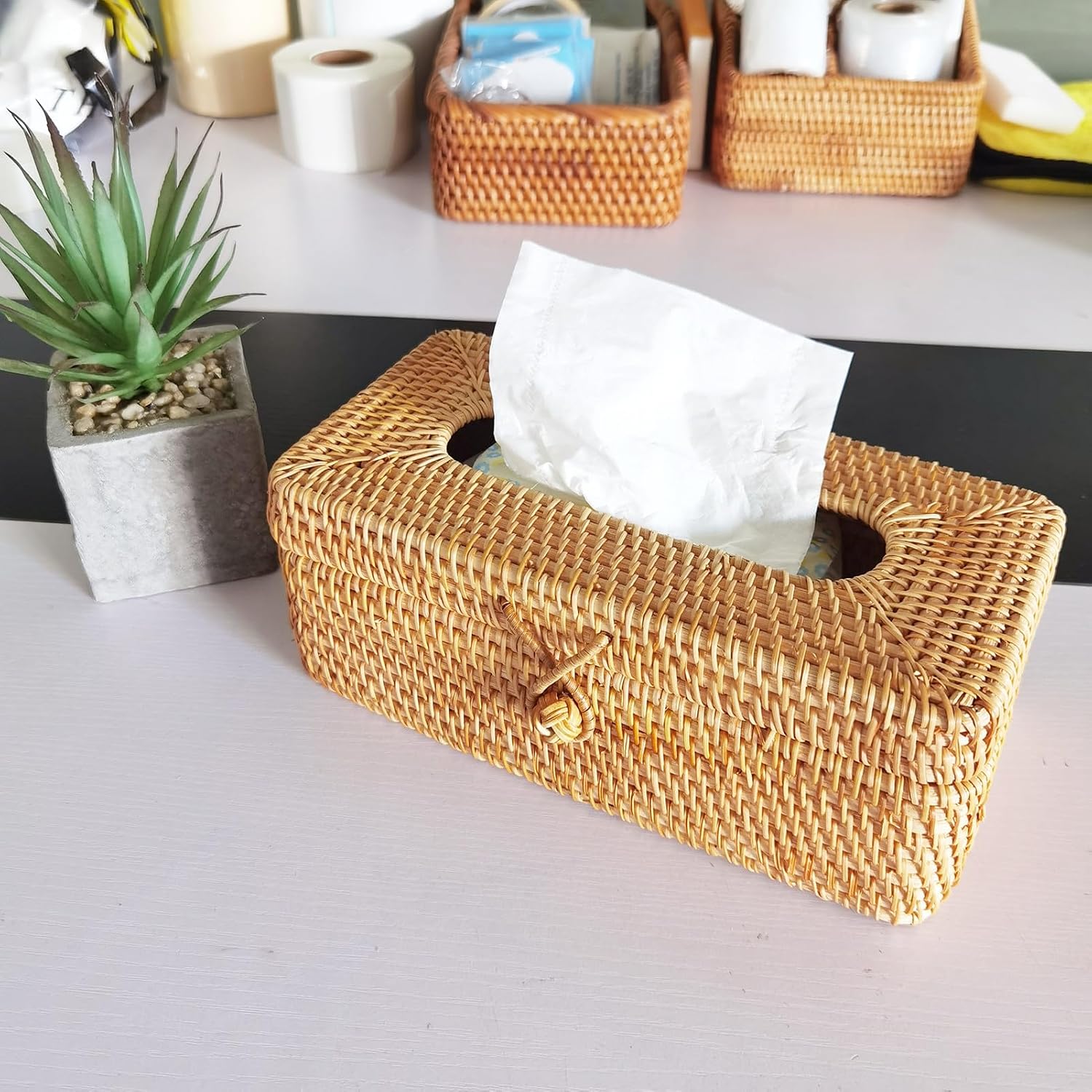 Boho Woven Facial Napkin Holder / Natural / 9.5 Inch