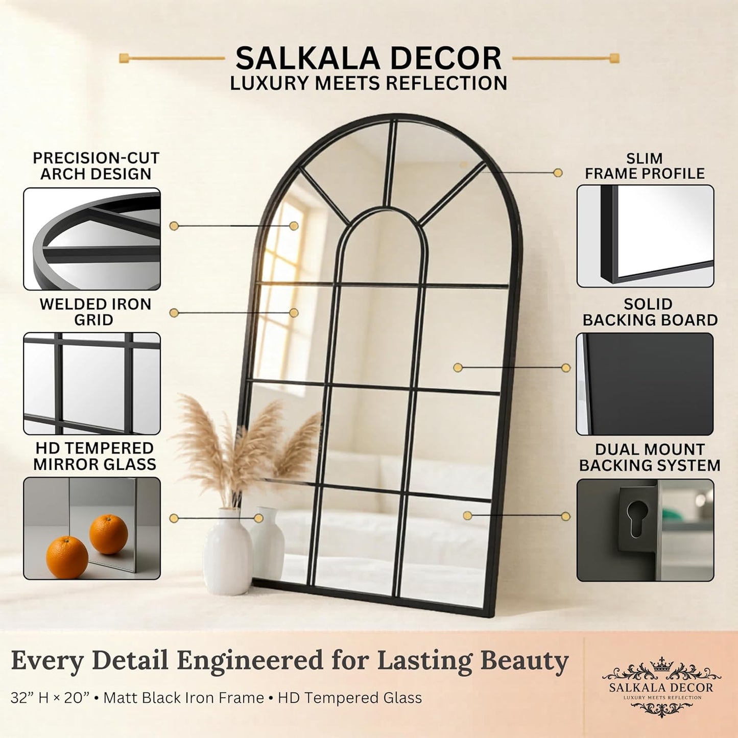 Farmhouse Decorative Wall Mirrors / Black / 32"L x 20"W