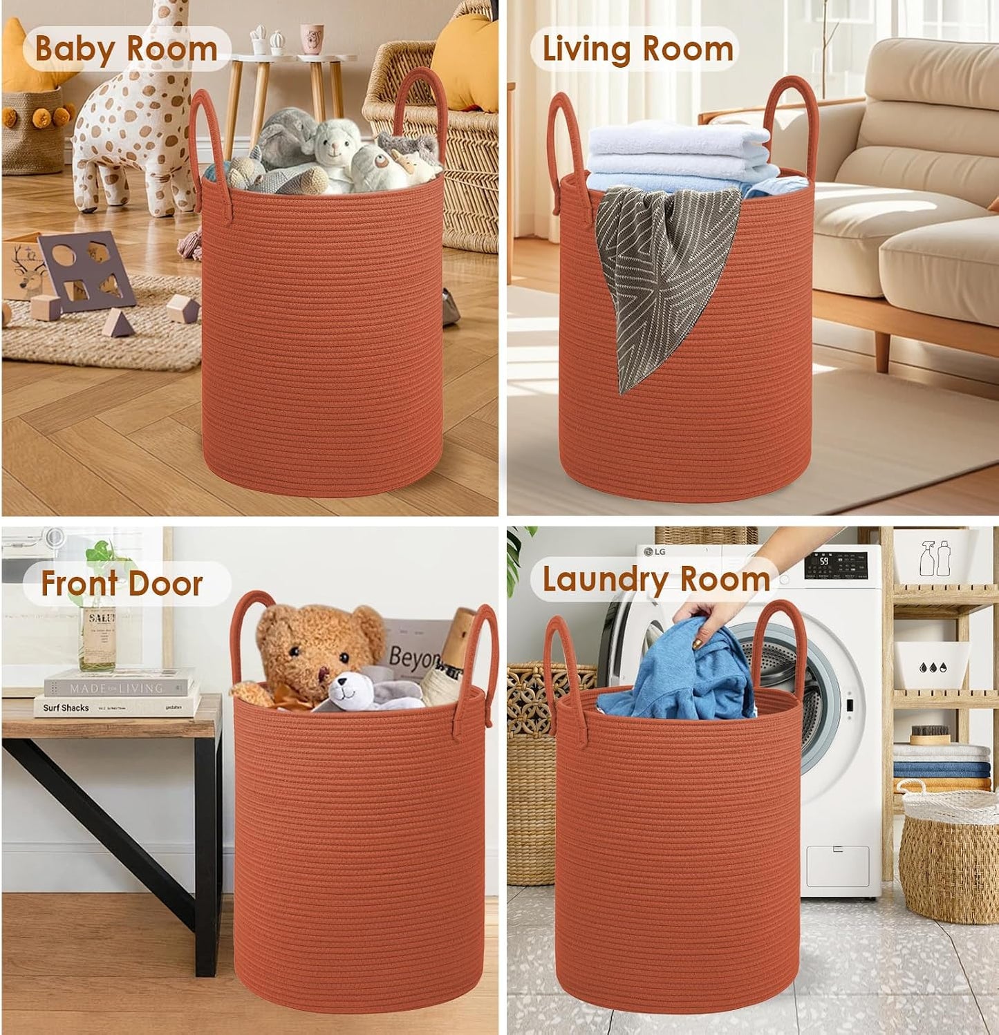 Blanket Basket / Cotton Rope Laundry Basket / Brick Red / 100L