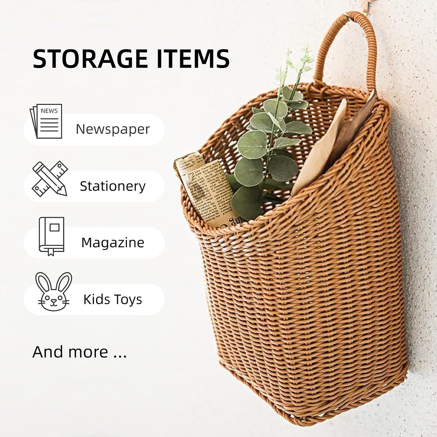 Woven Hanging Wicker Basket for Door / Brown