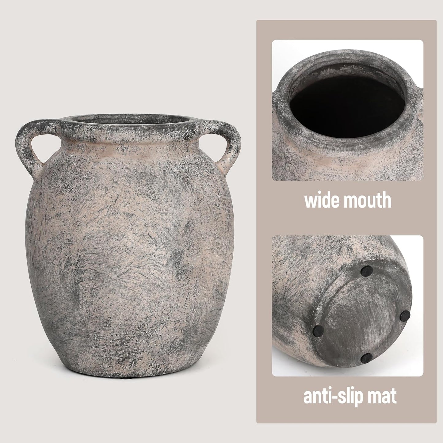 7.28" Double Handle Terracotta Ceramic Vase / 7.28 In-rustic-gray