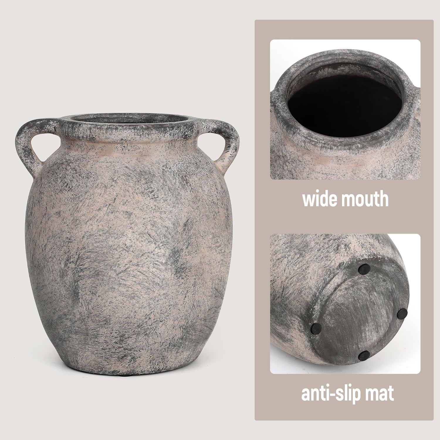 7.28" Double Handle Terracotta Ceramic Vase / 7.28 In-rustic-gray