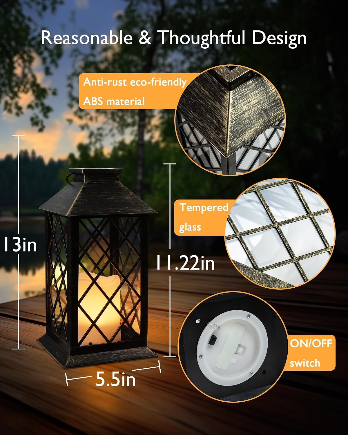 Homemory 2 Pack 13'' Copper Solar Lanterns, Flickering Flame Hanging Lights | Realistic Flickering Flame Creates Cozy