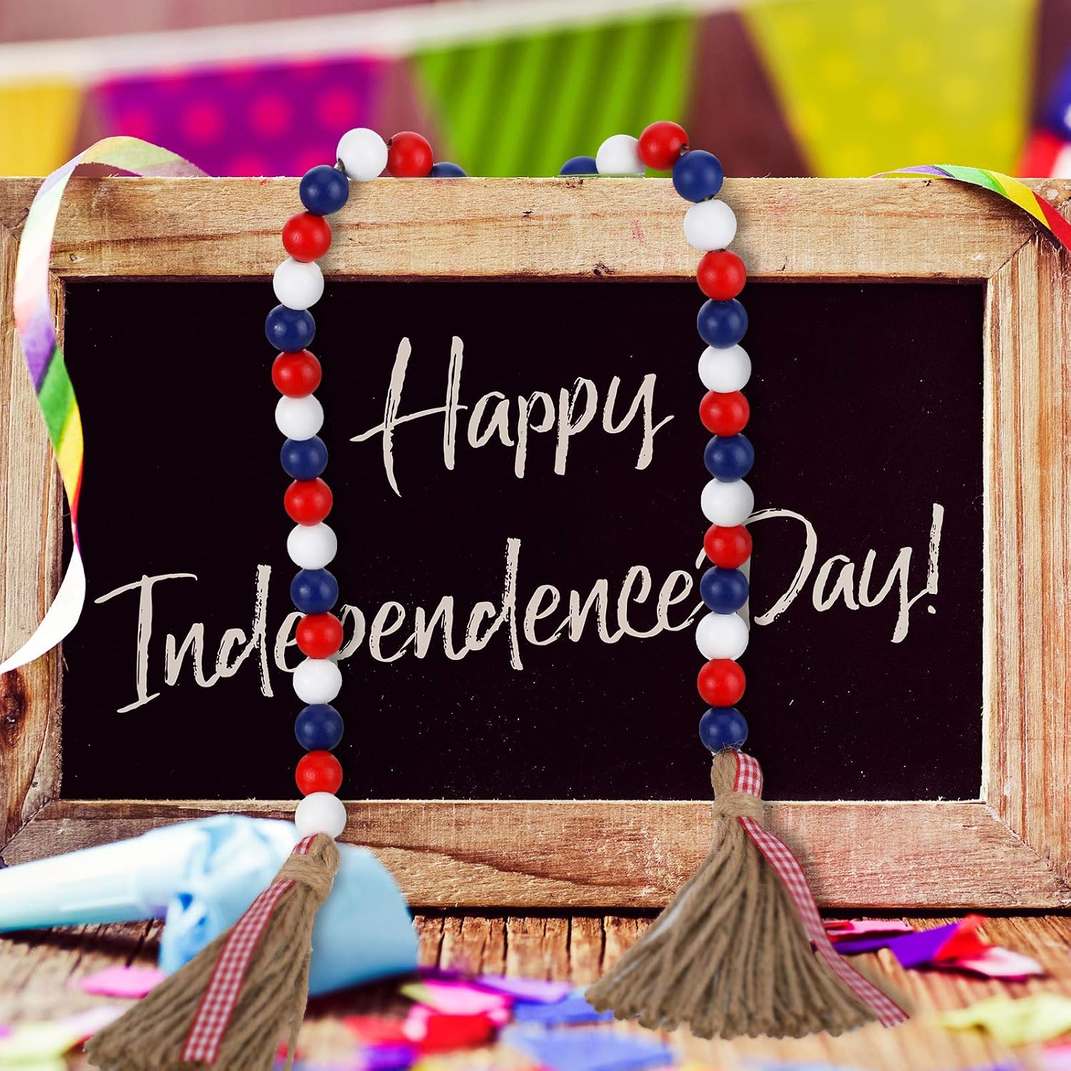 Independence Day Wood Bead Garland / Set of 3
