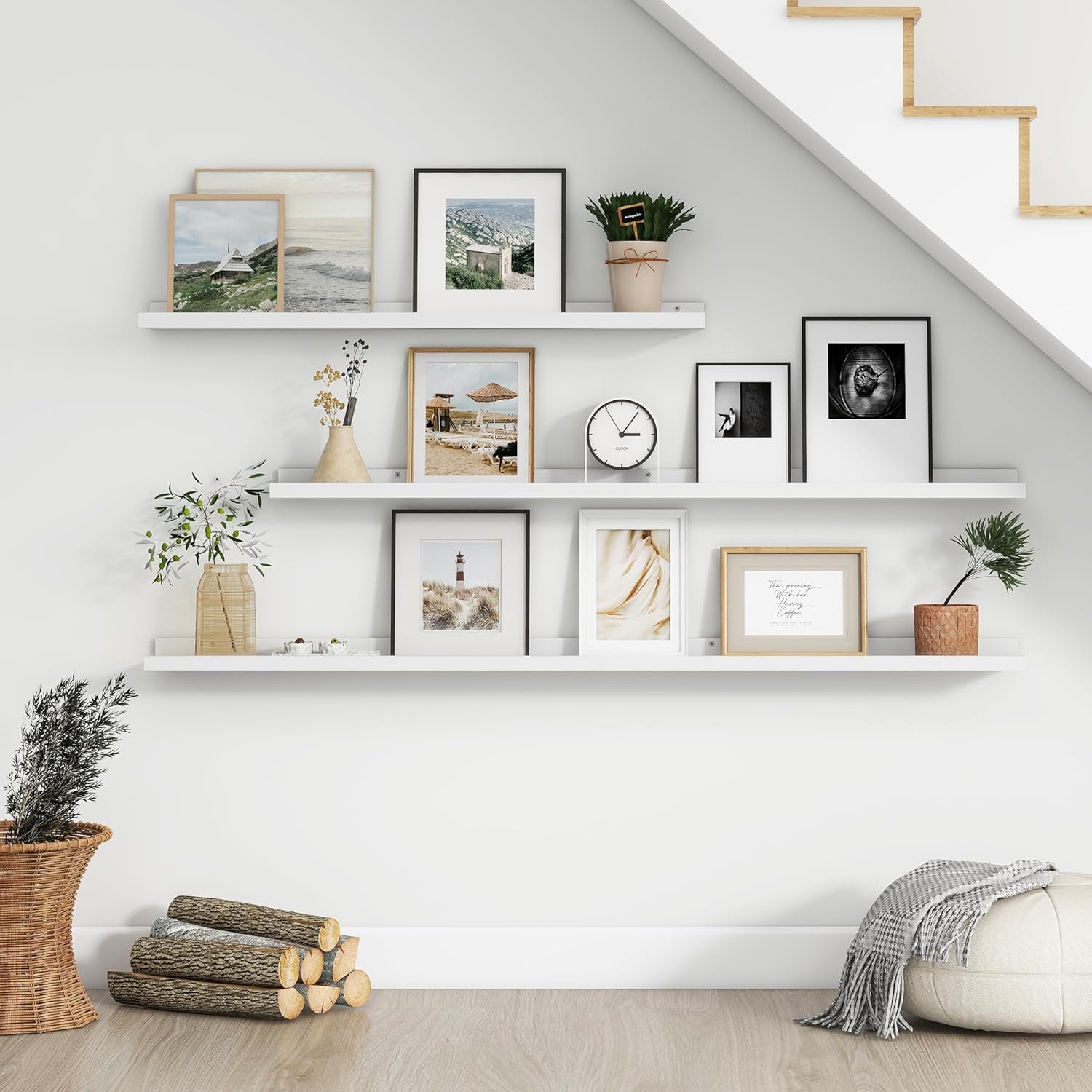 Floating Picture Ledge Shelves for Wall Set of 4, 36 Inch Wall Shelves with Lip Long Large Nursery Book Shelf for Toys