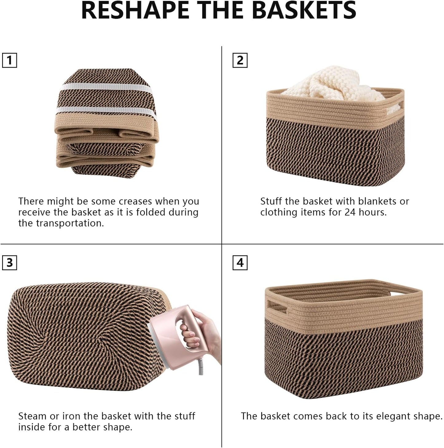 Woven Baskets / Books / Brown & Black / Small/12.7''lx9''wx7.8''h / Set of 4