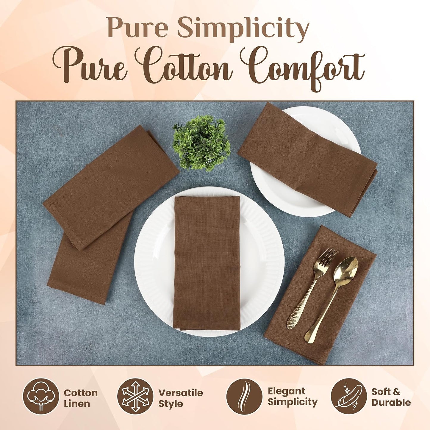 NATURALCRAFT Cloth Napkins Set of 12 Cotton Linen18x18 inch | Washable Reusable Fabric Soft Durable Quality Breathable
