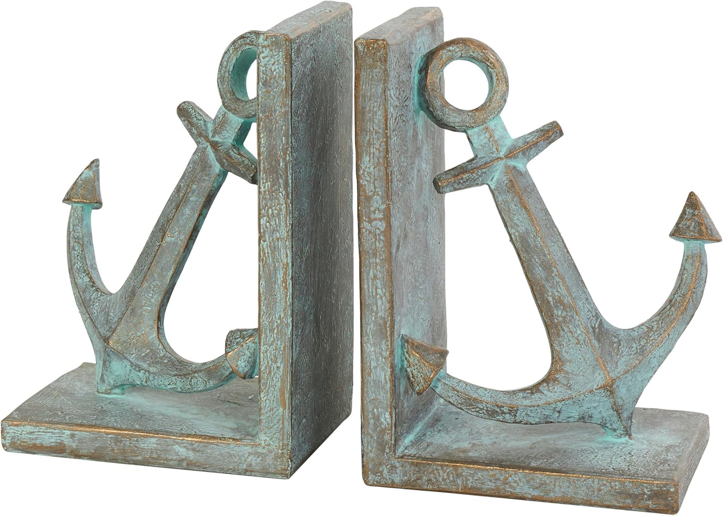 Polystone Anchor Decorative Bookends Distressed Patina Non Skid / SMALL SIZE / Blue / Set of 2