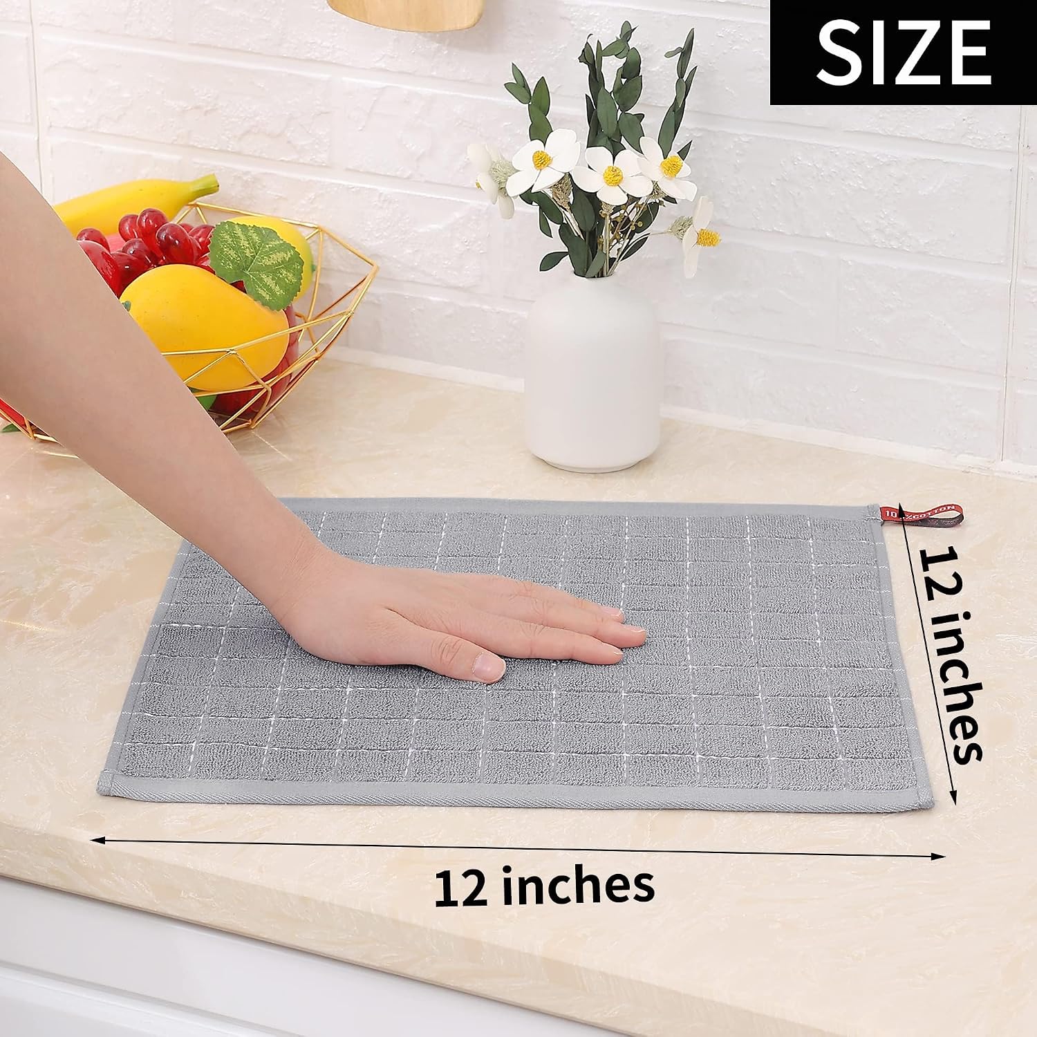 Homaxy 100% Cotton Terry Kitchen Dish Cloths, 12 Pack, Light Grey | Ultra Soft and Absorbent Dish Towels for Kitchen