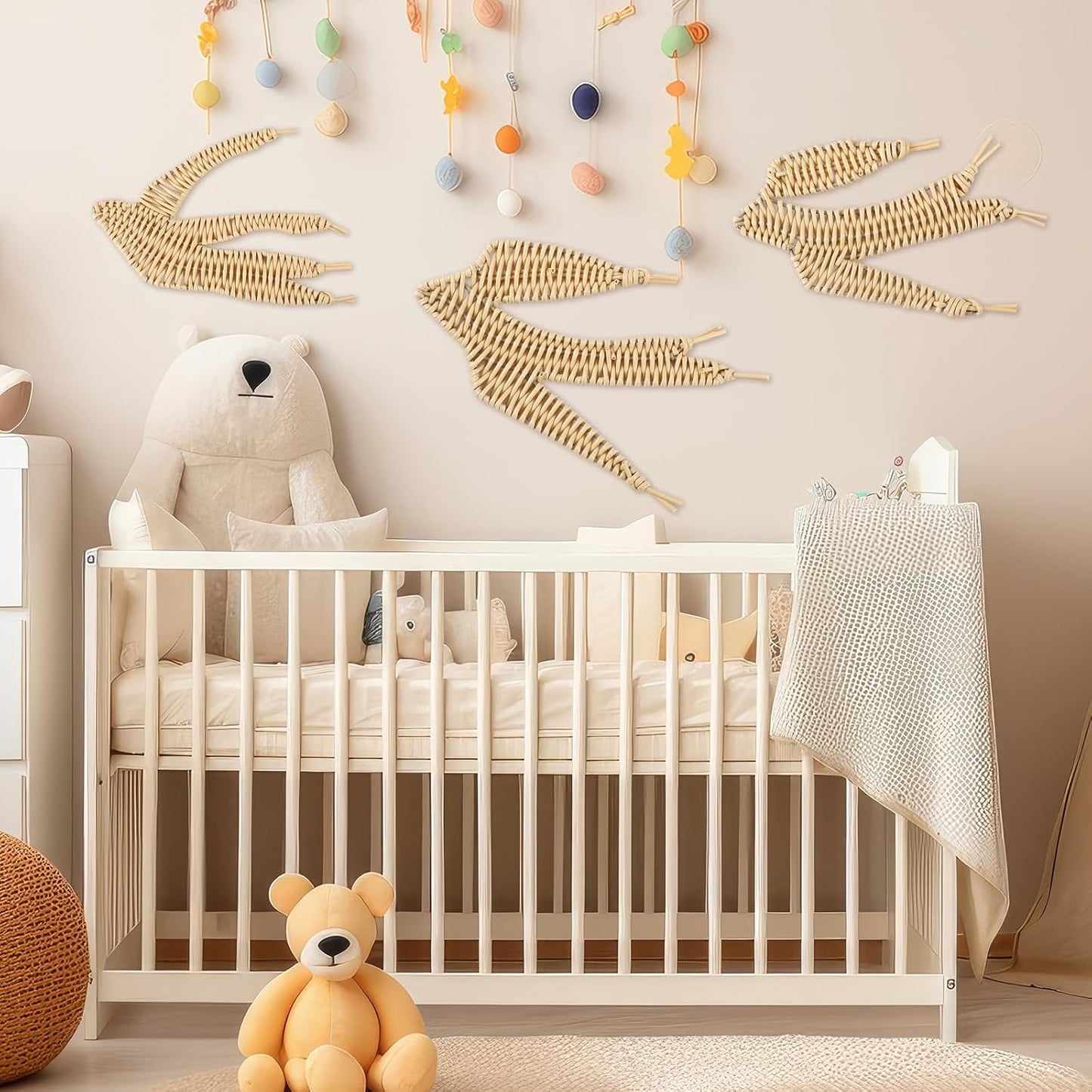 Spring Boho Rattan Wall Decor Set Handmade Wicker Flying Birds / Bird / Set of 3