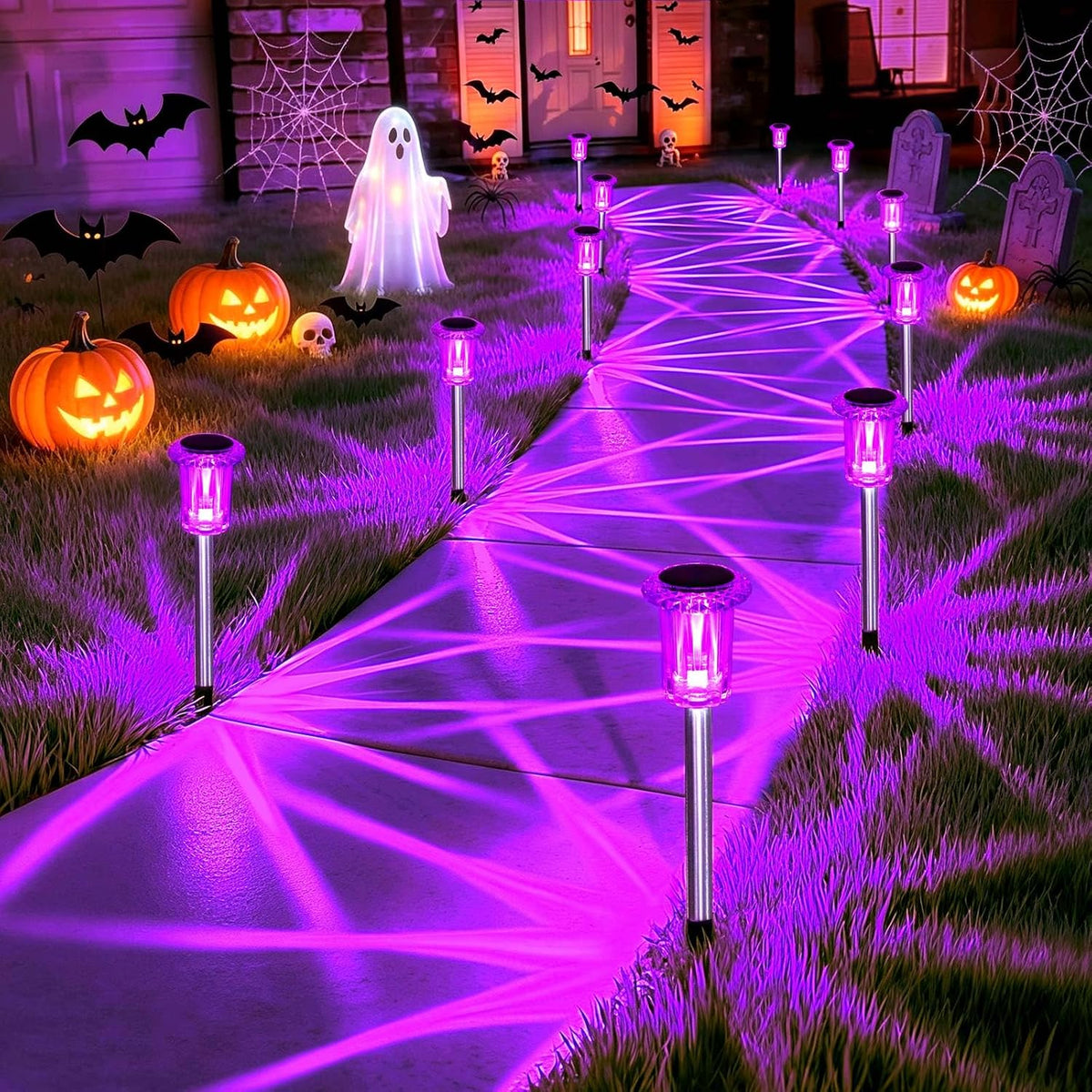 Halloween Solar Lights Outdoor 10 Pack LED Purple Pathway Lights