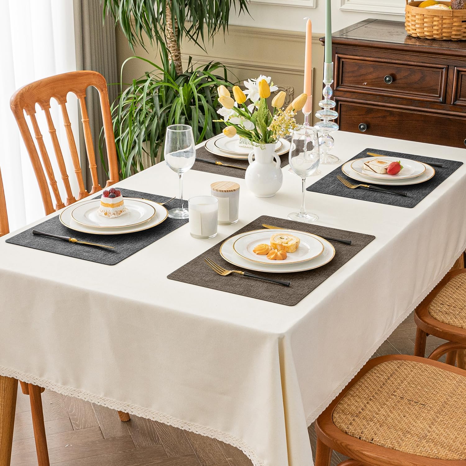 Romanstile Vinyl Placemats Set of 8, Reversible Faux Leather Heat Resistant Wipeable Table Mats, Waterproof Washable
