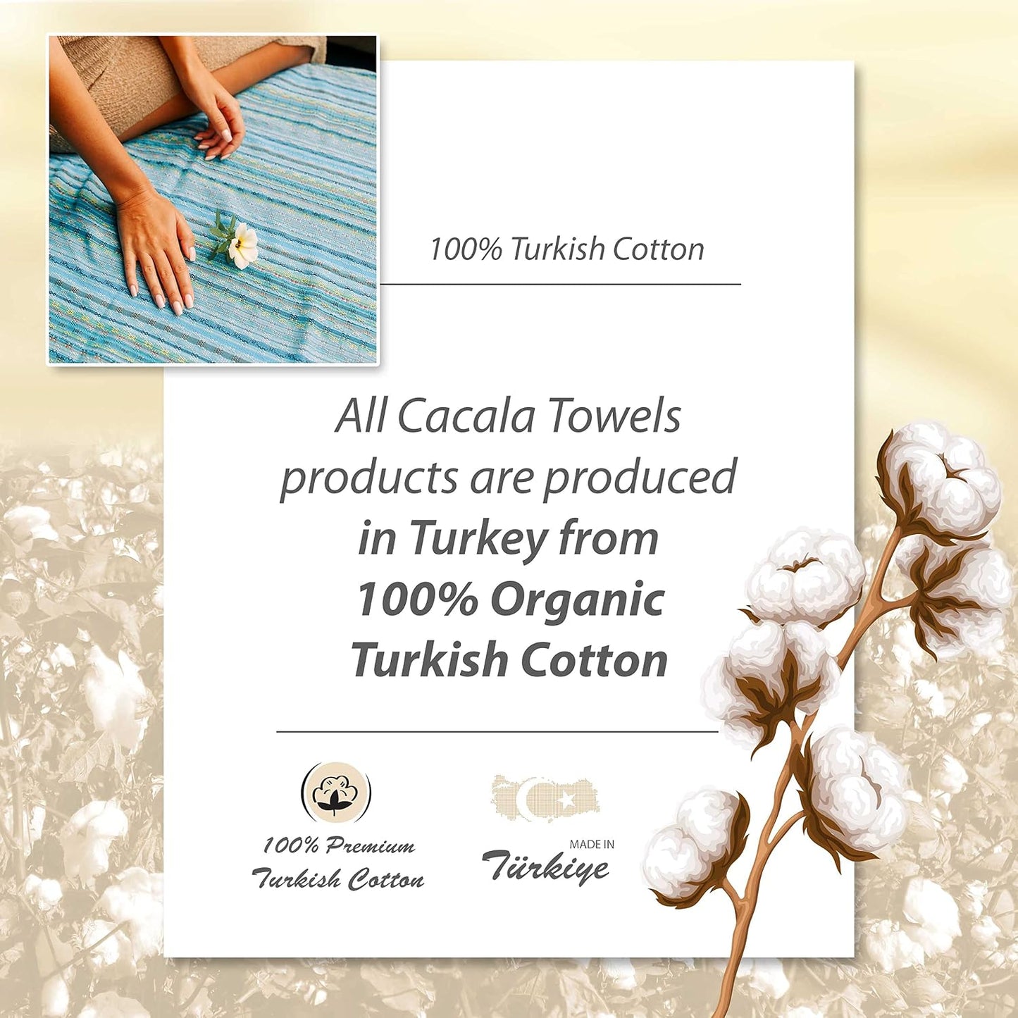 Cacala Extra Large Hand loomed Turkish Bath Towels Set of 4, 100% Cotton Quick-Drying and Lightweight Perfect for