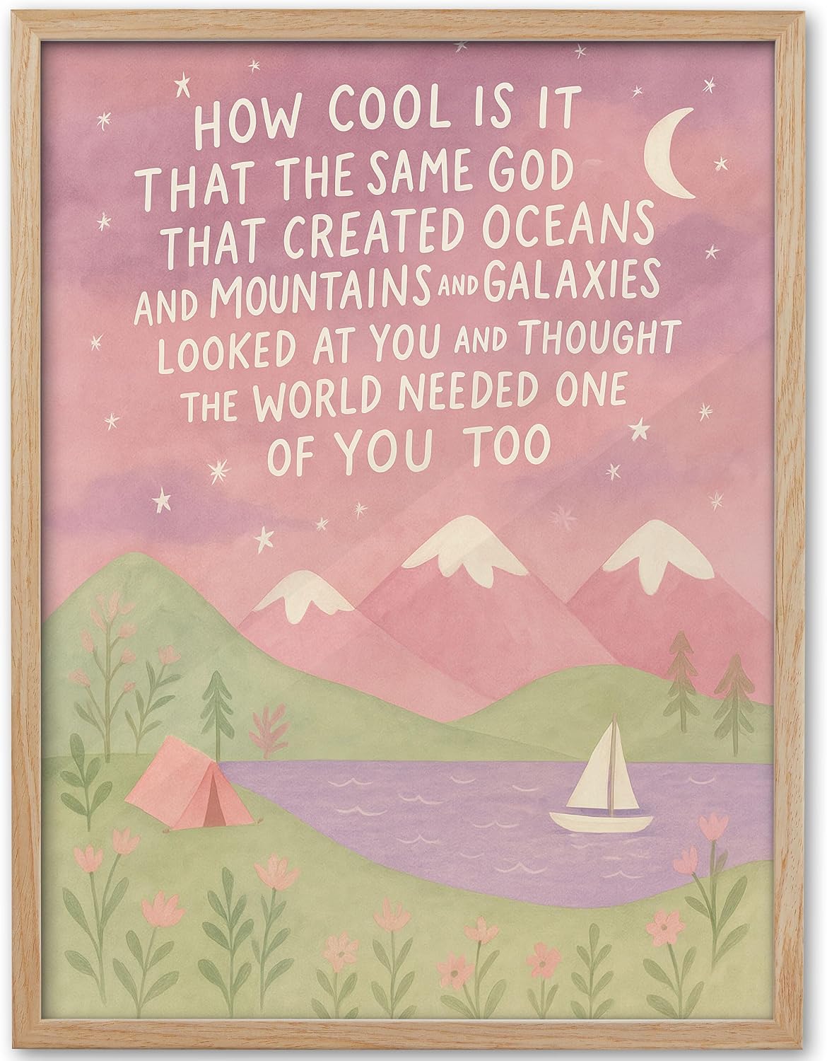 KensTro 16x20in Same God Creation Inspirational Christian Kids Wall Art,Natural OAK Wood Frame with Mountain Canvas