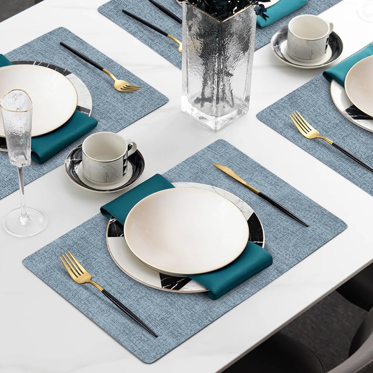 Faux Leather Heat Resistant Placemats Set of 8 – Waterproof Oilproof Wipeable Dining PU Vinyl Place Mat Easy Clean