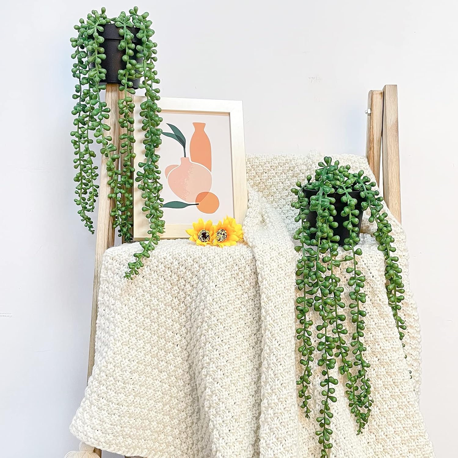 Faux Plants Indoor in Black Pots / Green / Set of 2