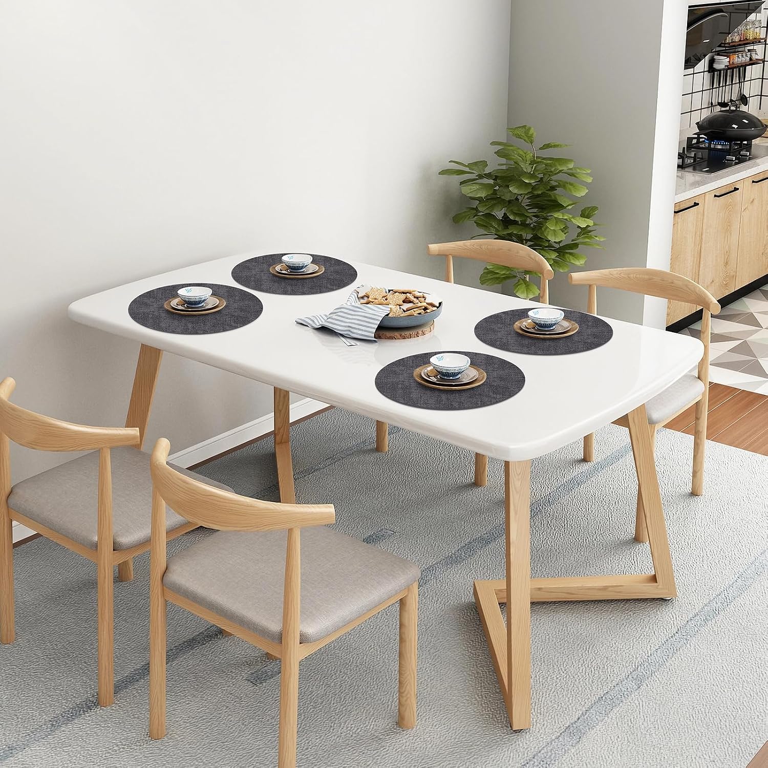 Homaxy Round Faux Leather Placemats and Coasters, Set of 6, Dark Grey | Washable Dual-side Table Mats, Wipeable Place