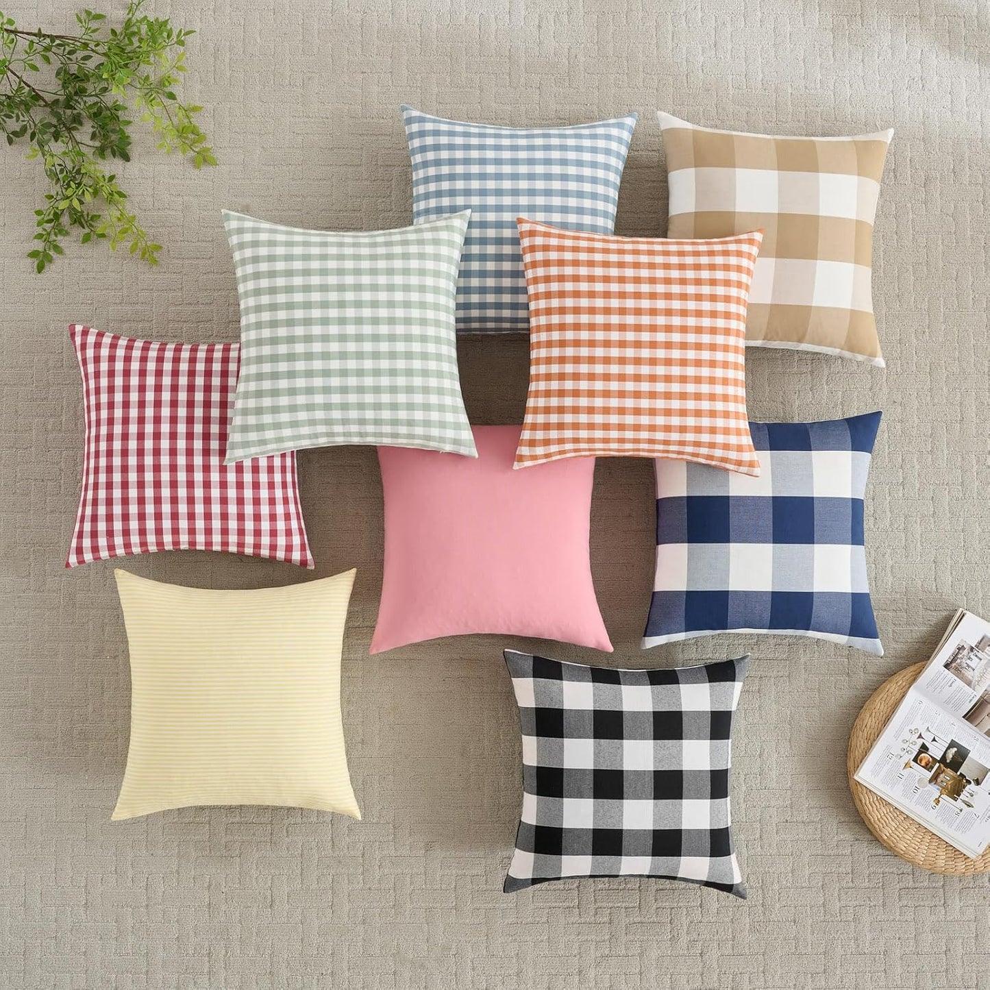 Light Blue Boho Striped Pillow Covers Farmhouse Outdoor / Grey Blue Stripe / 18 x 18 / Set of 2