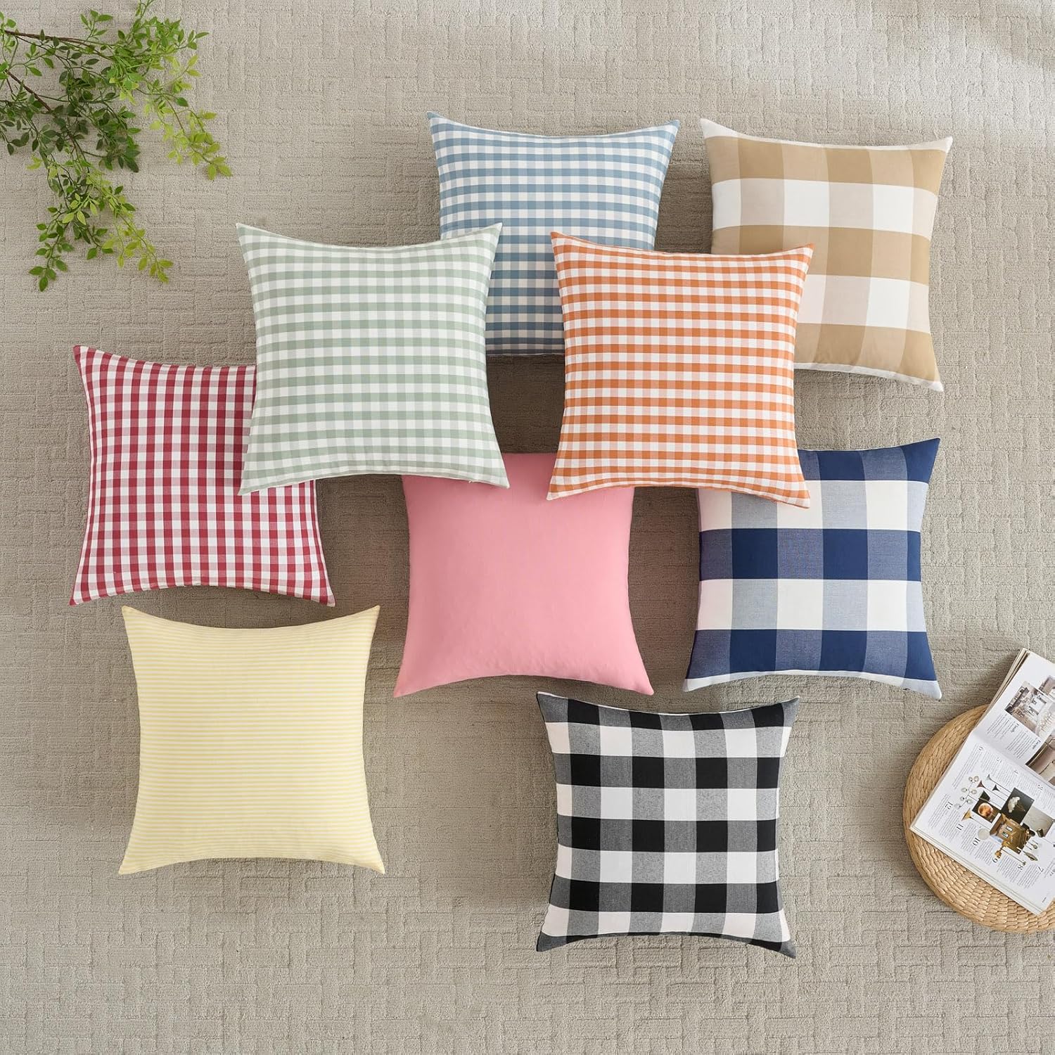 Light Blue Boho Striped Pillow Covers Farmhouse Outdoor / Grey Blue Stripe / 18 x 18 / Set of 2