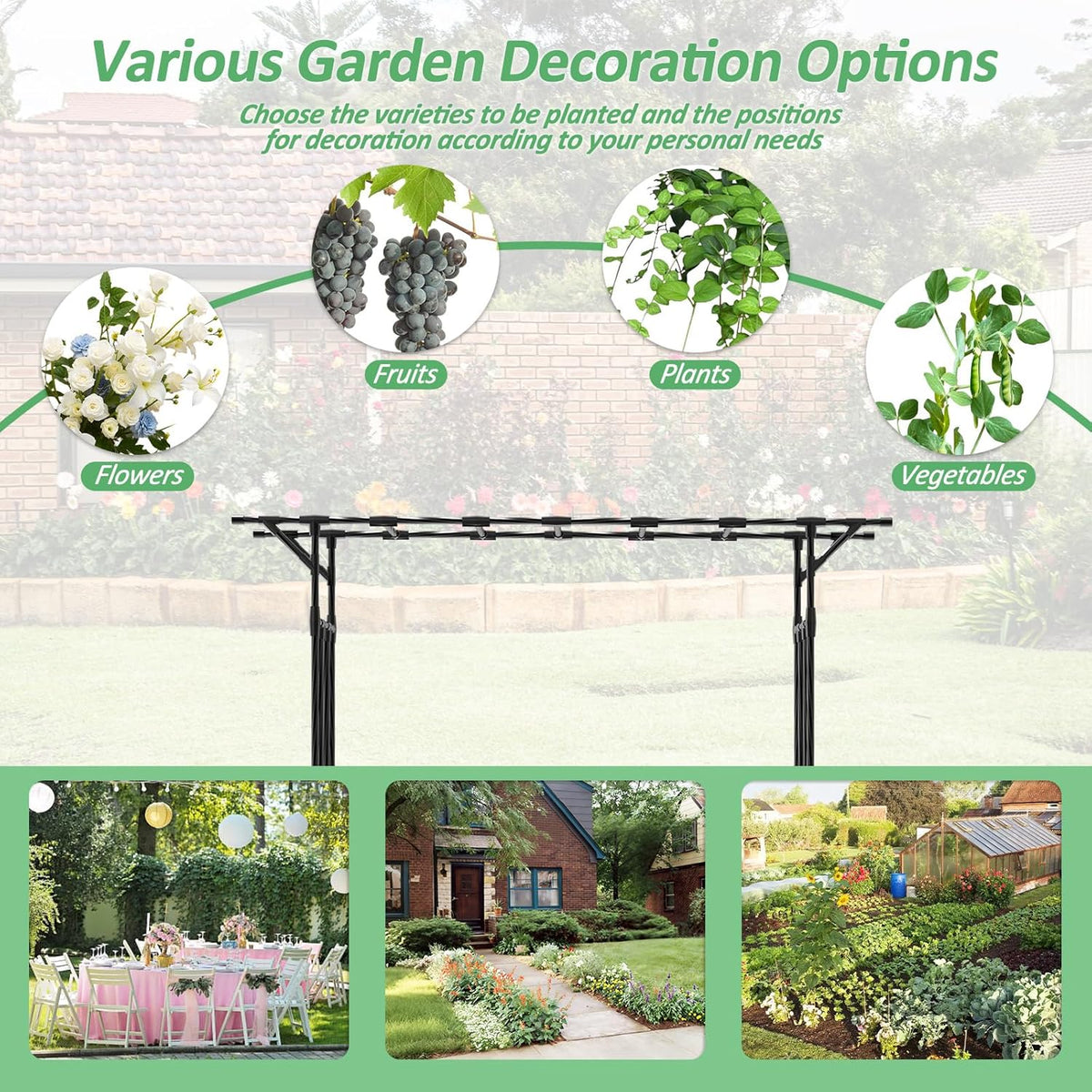 Garden Arch Trellis - 79" L x 86" H Supersize Flattop Garden Arch | Garden Trellis for Lawn, Party, Ceremony Wedding