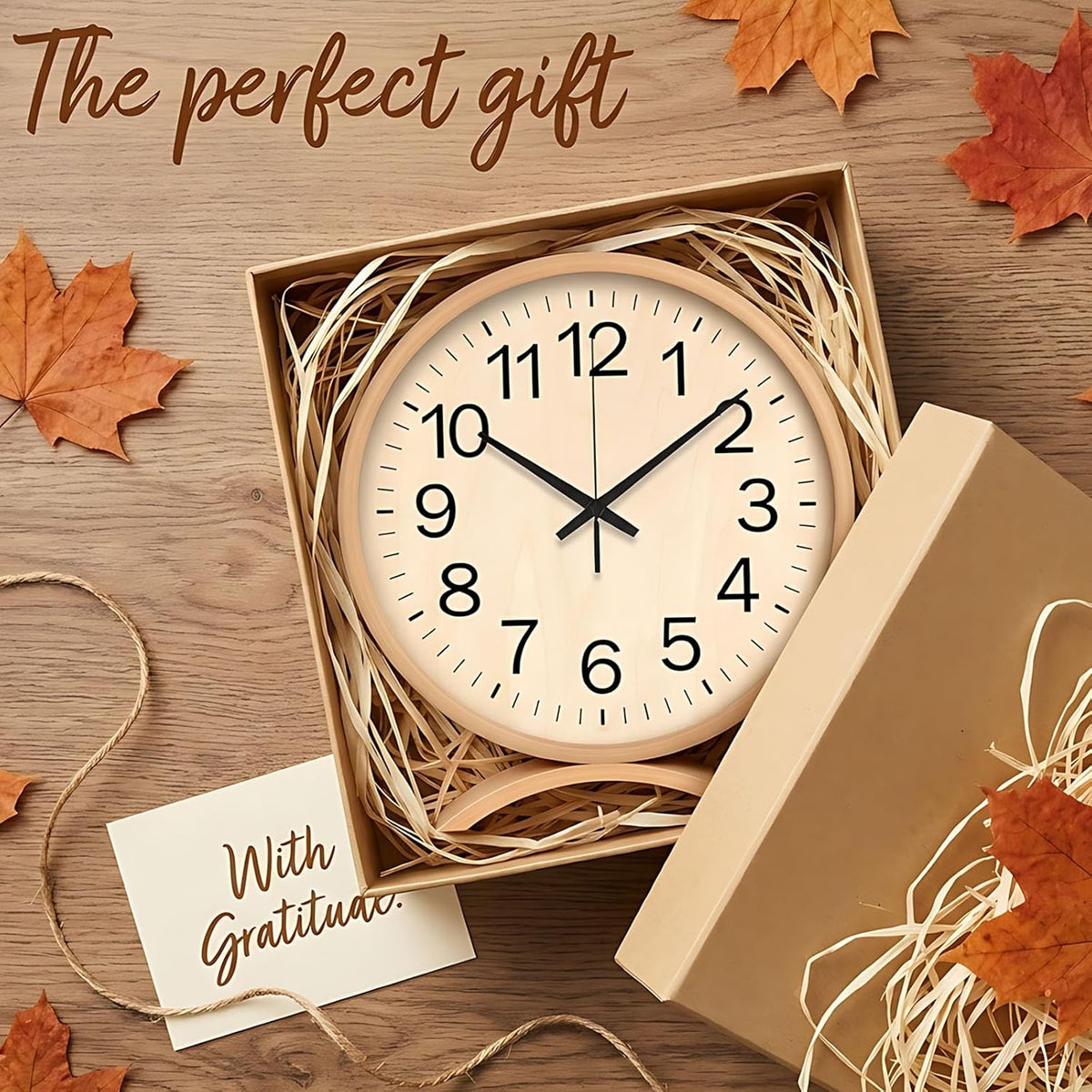 Maxspace Table Clock-8 Inch Silent Non-Ticking Wooden Timepiece Desk Clock, Battery Operated Decor Round Clock for