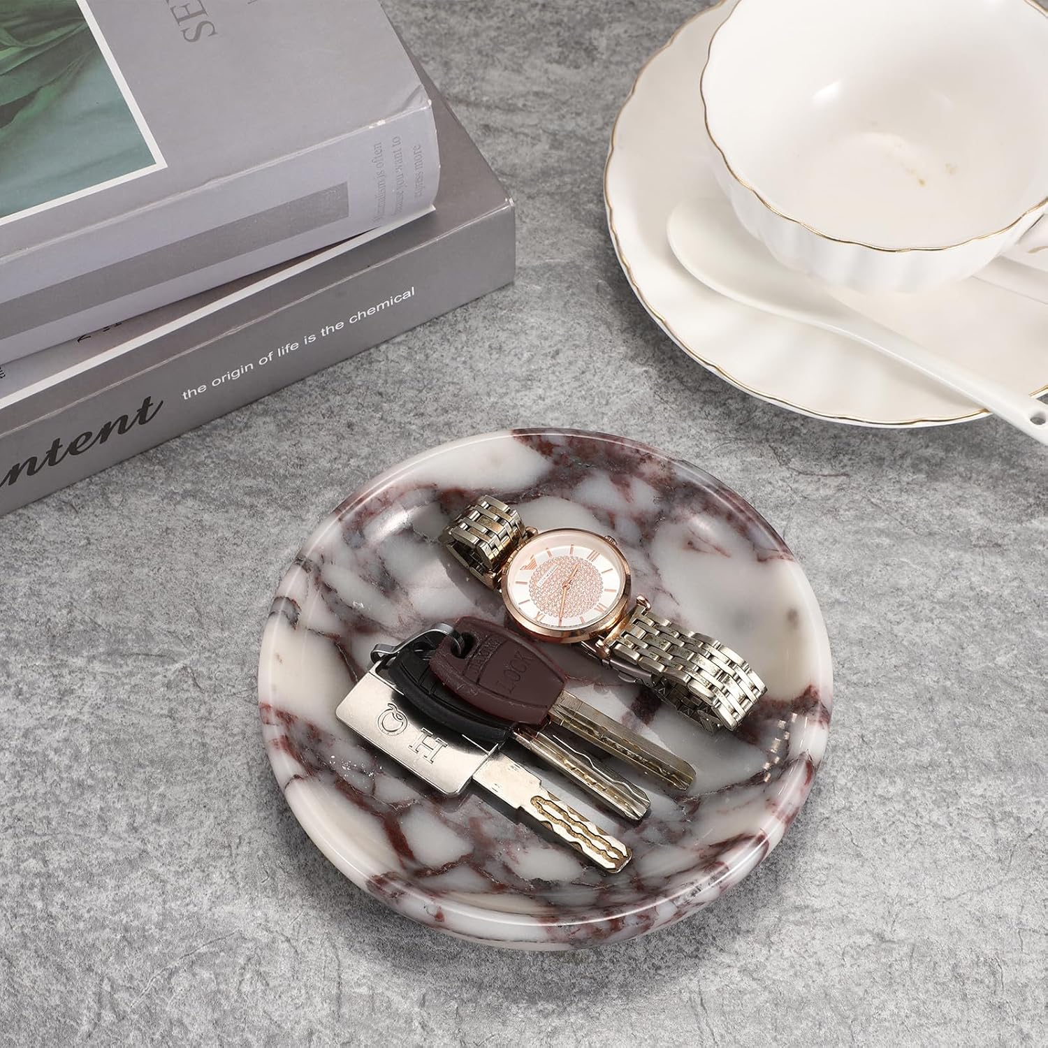 5.5" Marble Jewelry Dish Tray Decorative Key Plate Holder Catch / Small / Calacatta Viola / Natural
