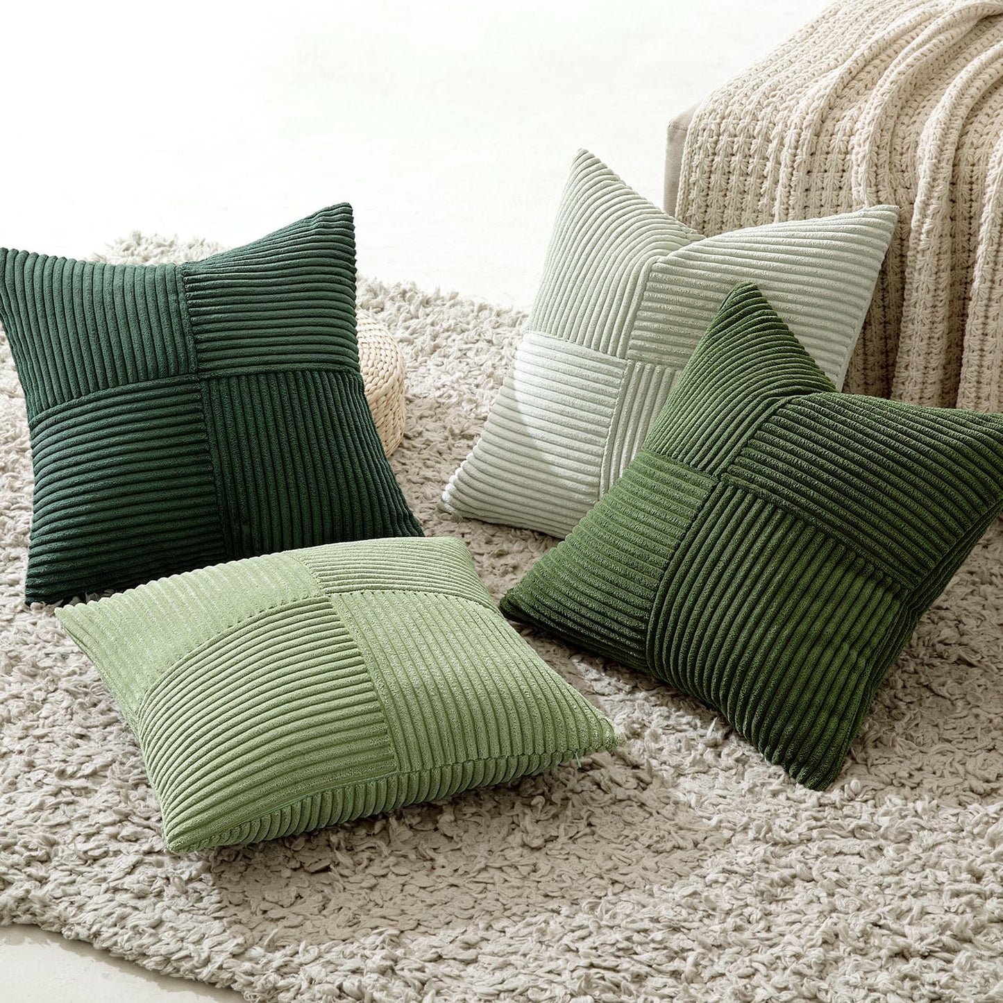 Spring Decorative Throw Pillow Covers Boho Farmhouse Cushion Covers / 20 x 20 / Green / Set of 4