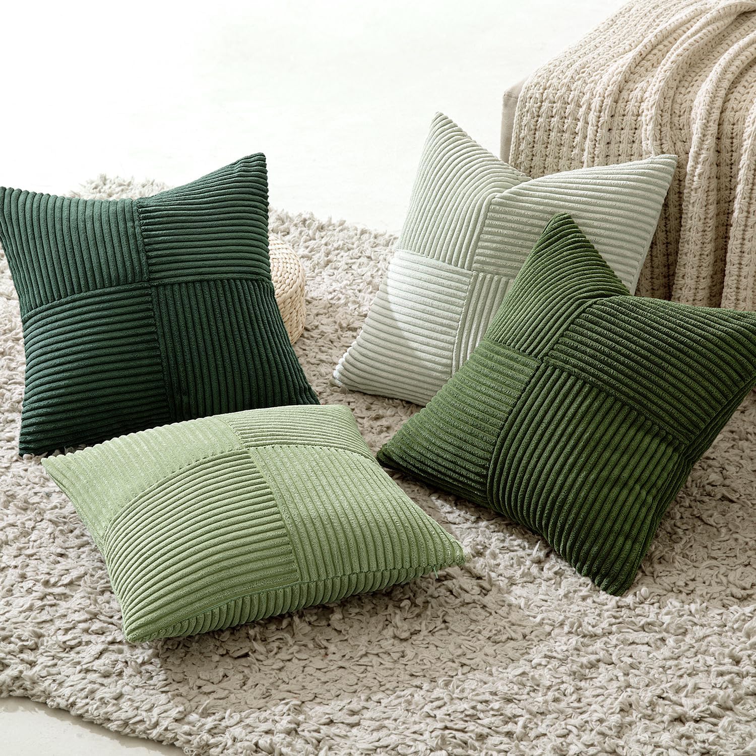 Spring Decorative Throw Pillow Covers Boho Farmhouse Cushion Covers / 20 x 20 / Green / Set of 4