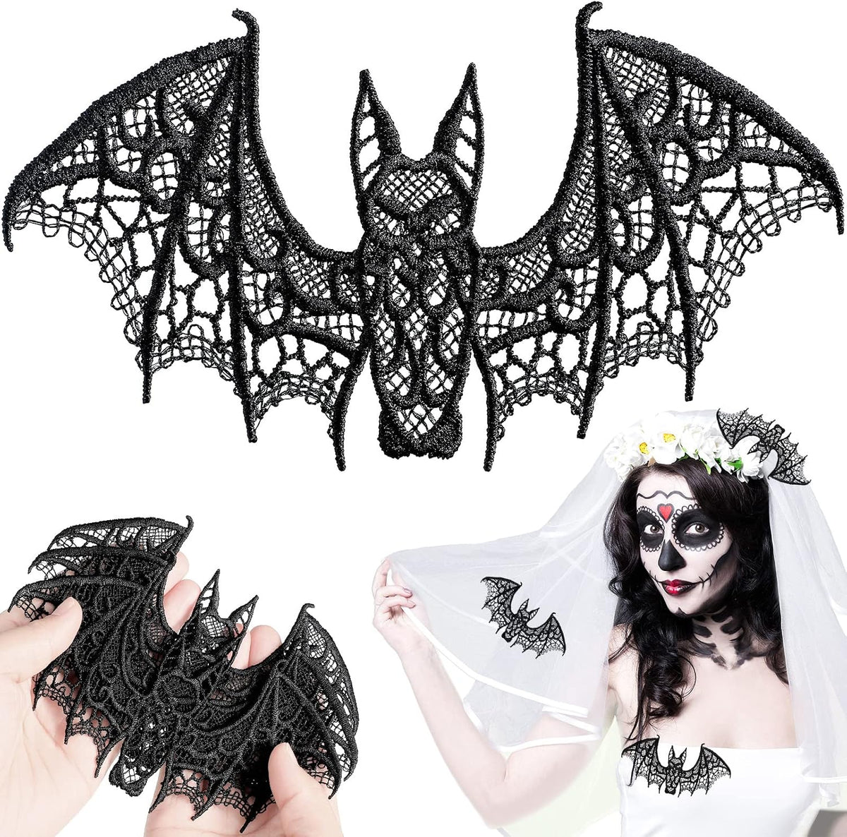 Hoteam 12 Pcs Halloween Lace Bat Decorations Window Wall Party,Black