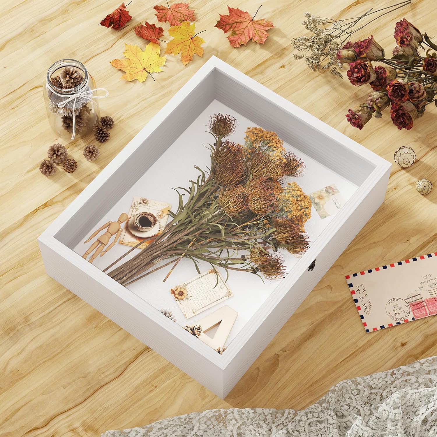 Muzilife 16x20 Large Shadow Box Pine Wood Picture Frame, 3.94 Deep, White | FSC-Certified Solid Pine | Tempered Glass