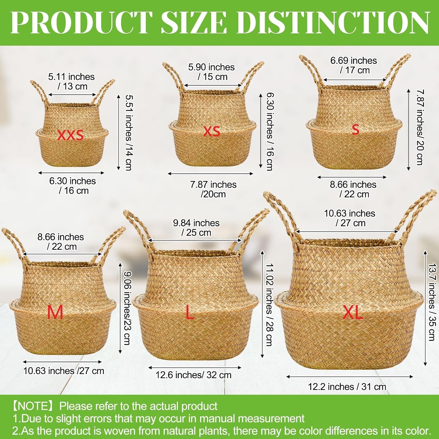 Woven Seagrass Baskets Belly Basket Folding Boho Plant Pot / Xxs,6.3''dx5.5''h / Natural / Set of 4