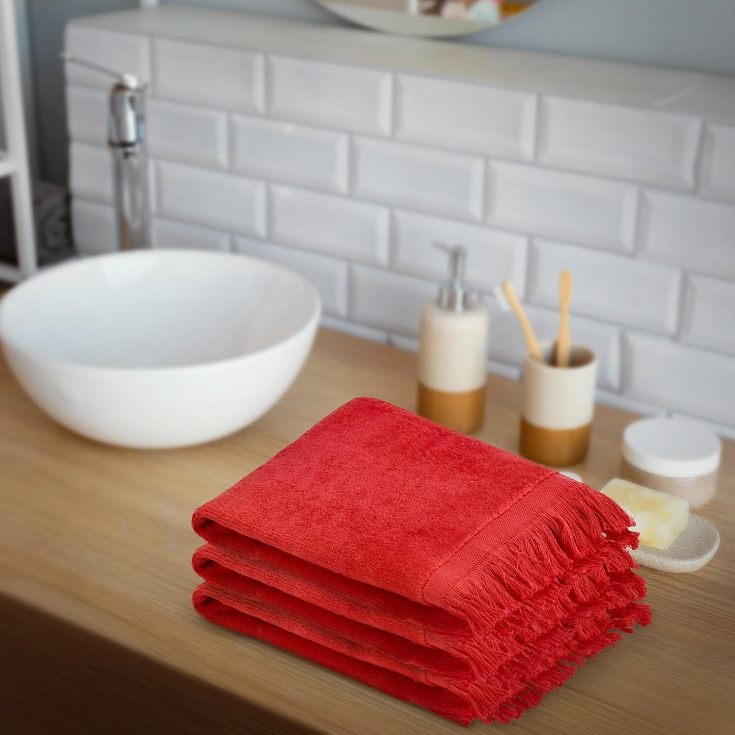 12 Pack - Hemmed Fringed Reversible Fingertip Terry Towel (Size 11" W x 18" L), Cotton (Gold) Promotional Priced