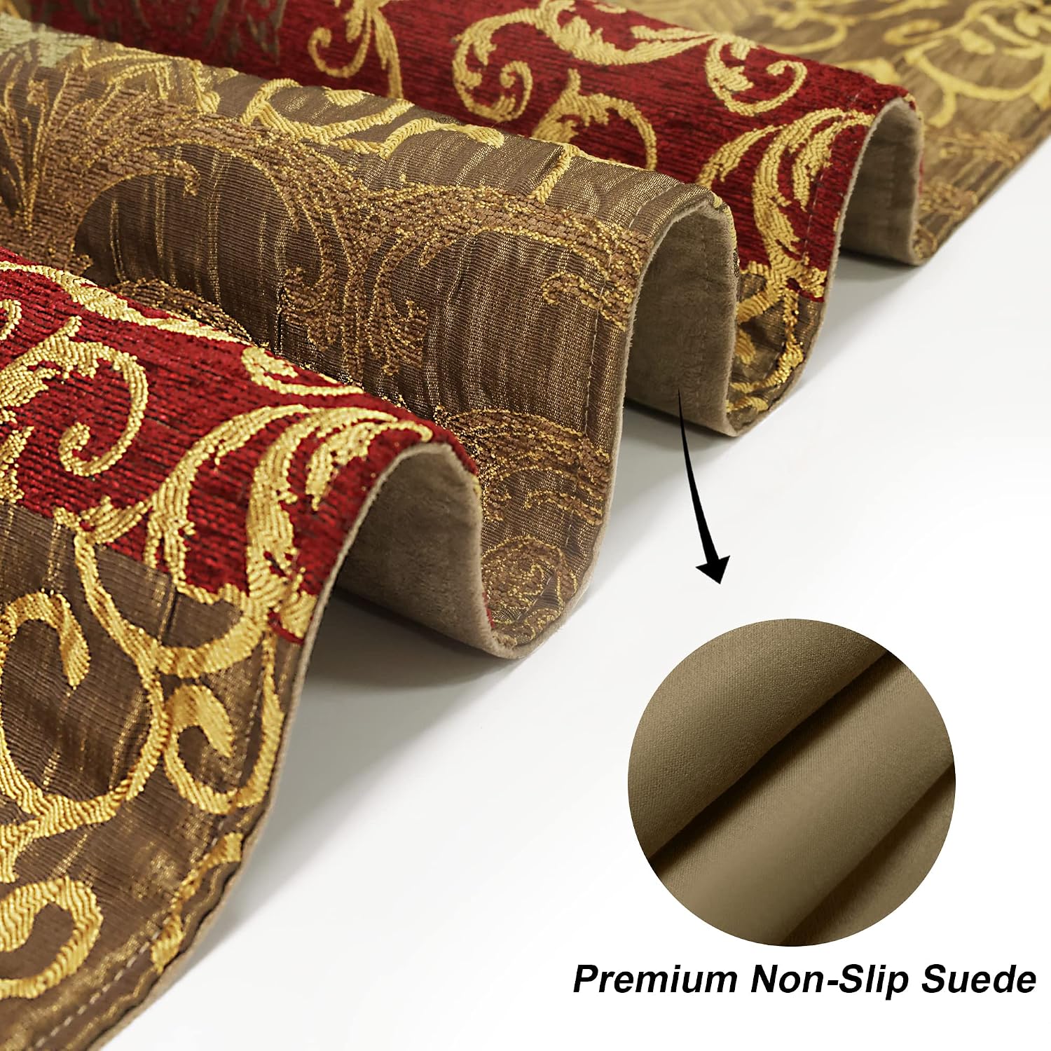 Loom and Mill Luxury Jacquard Table Runner 13x108 inch, Rectangle-Red Gold | Patchwork Design Chenille Dining Table