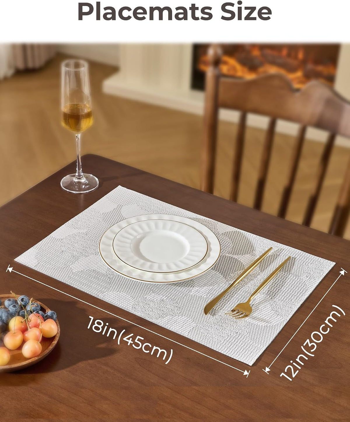 Leetaltree Woven Vinyl Placemats Set of 8,White Ball | Waterproof & Washable Dining Table Mats for Wedding