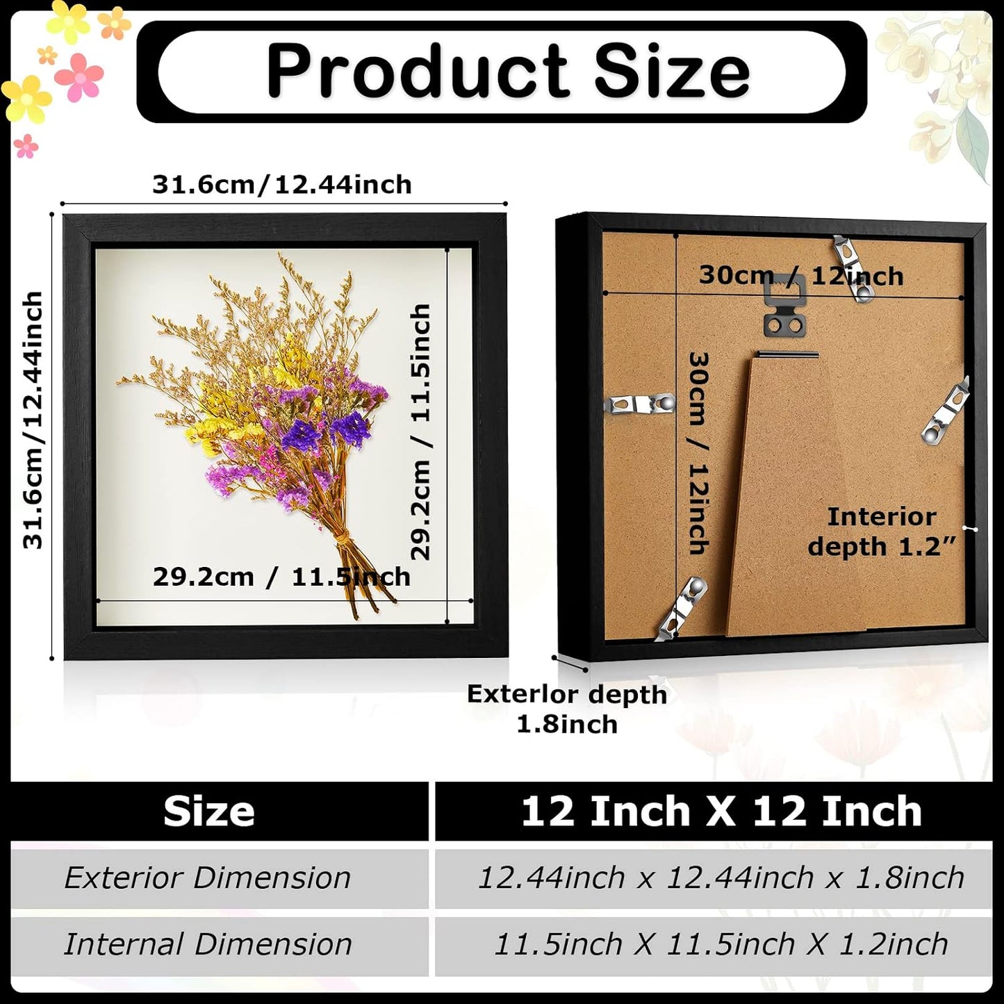 6 Pieces Shadow Box Picture Frame Square Shadow Boxes Display Cases for Sports Memorabilia Wedding Memories Crafts Pins