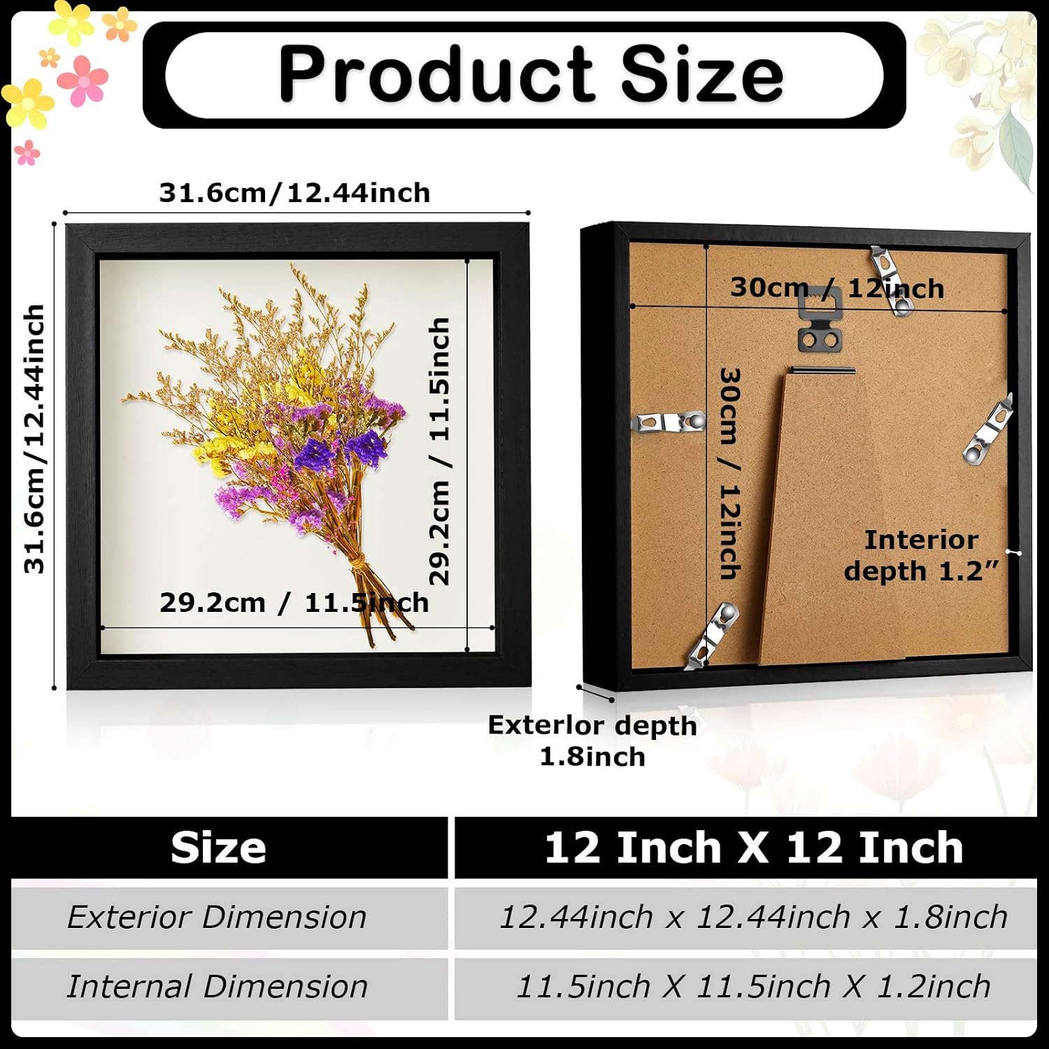 6 Pieces Shadow Box Picture Frame Square Shadow Boxes Display Cases for Sports Memorabilia Wedding Memories Crafts Pins