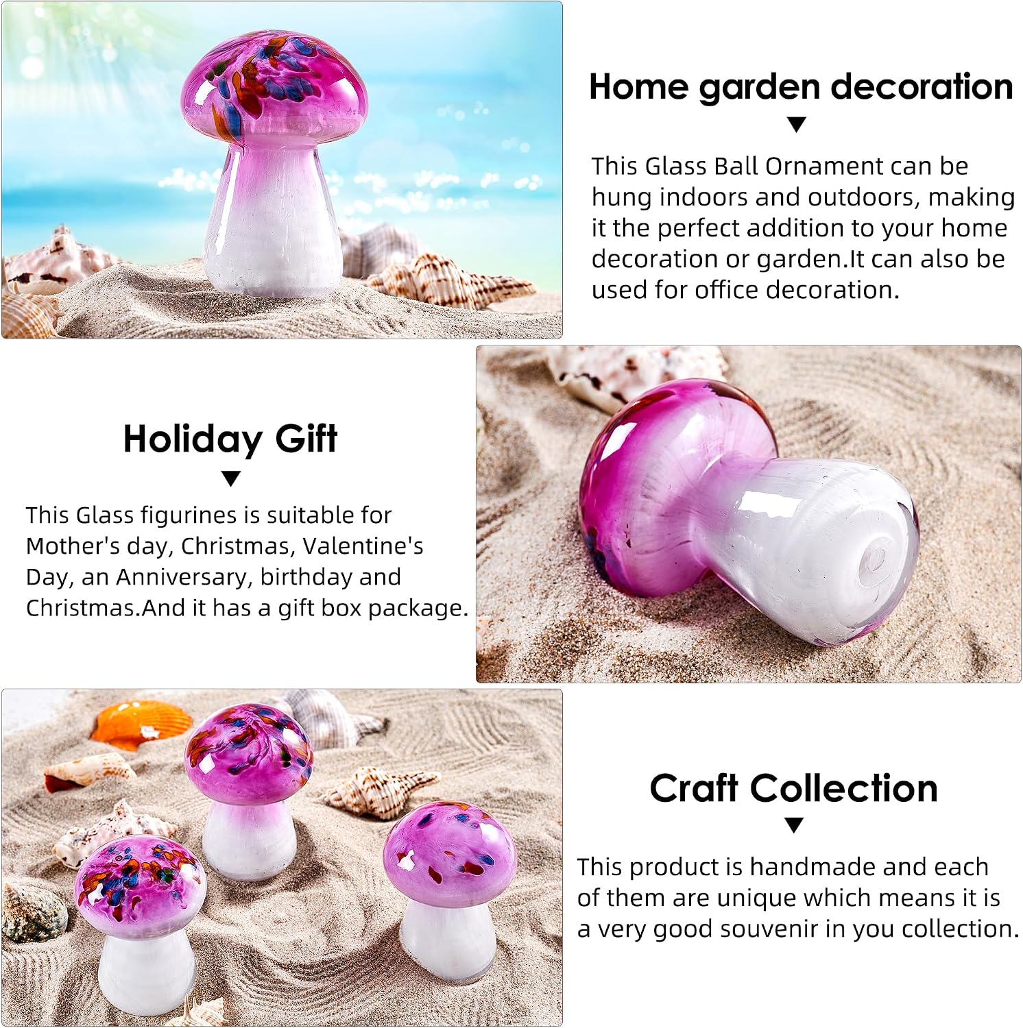Hand Blown Glass Paperweight for Birthday Gift / Pink Mushrooms
